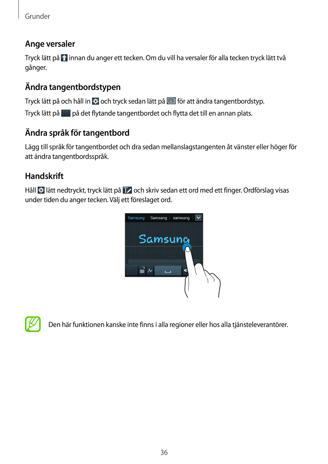 Samsung SM-G7105ZBANEE, SM-G7105ZKANEE Ange versaler, Ändra tangentbordstypen, Ändra språk för tangentbord, Handskrift 