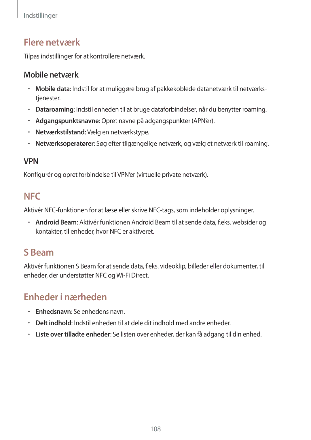 Samsung SM-G7105ZBANEE, SM-G7105ZKANEE, SM-G7105ZWANEE manual Flere netværk, Beam, Enheder i nærheden, Mobile netværk 