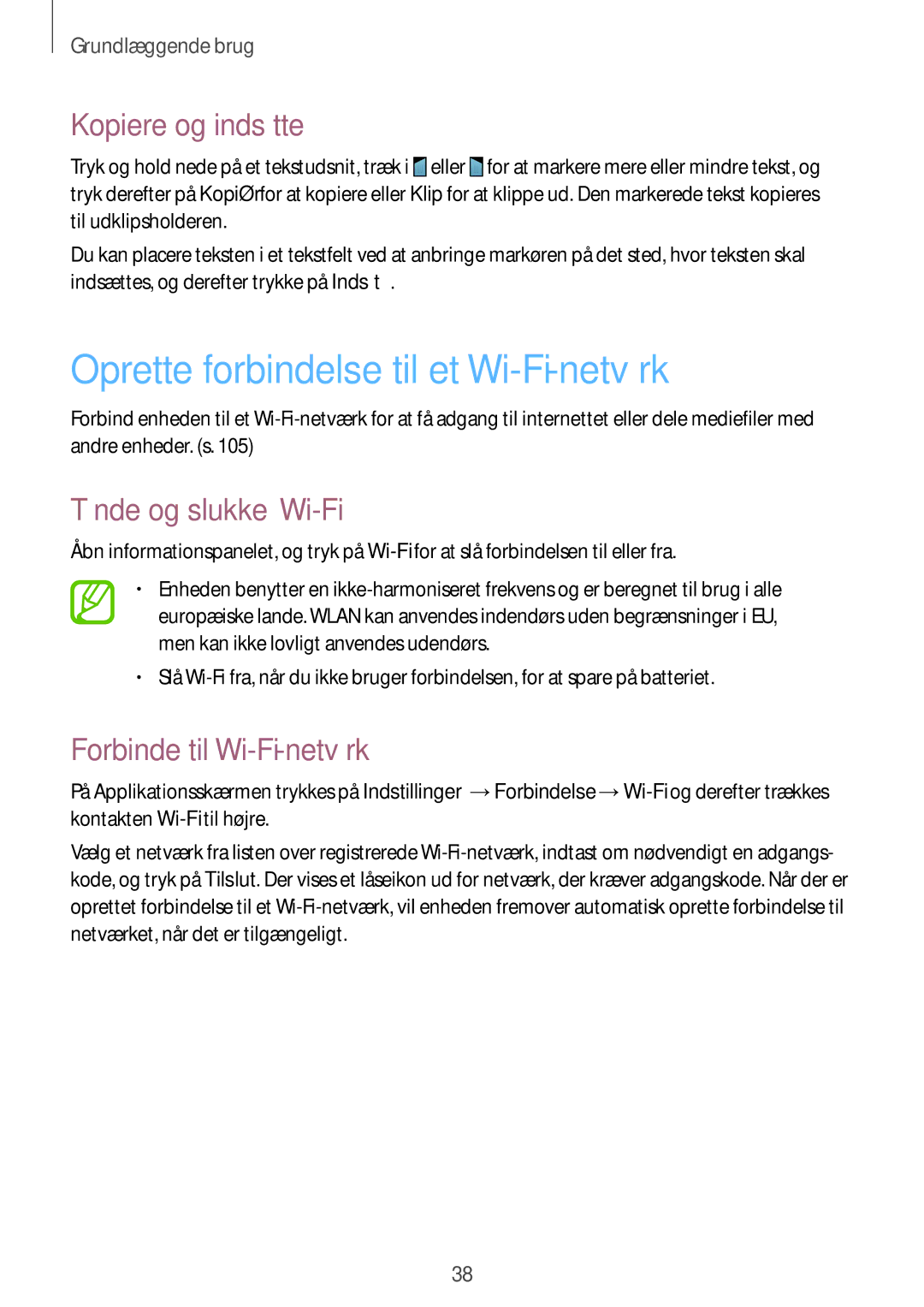 Samsung SM-G7105ZWANEE manual Oprette forbindelse til et Wi-Fi-netværk, Kopiere og indsætte, Tænde og slukke Wi-Fi 