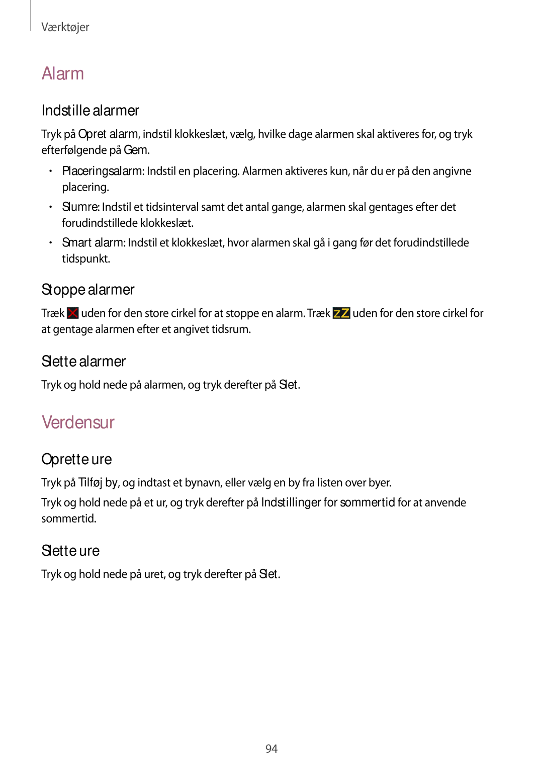 Samsung SM-G7105ZWANEE, SM-G7105ZBANEE, SM-G7105ZKANEE, SM-G7105ZIANEE manual Alarm, Verdensur 