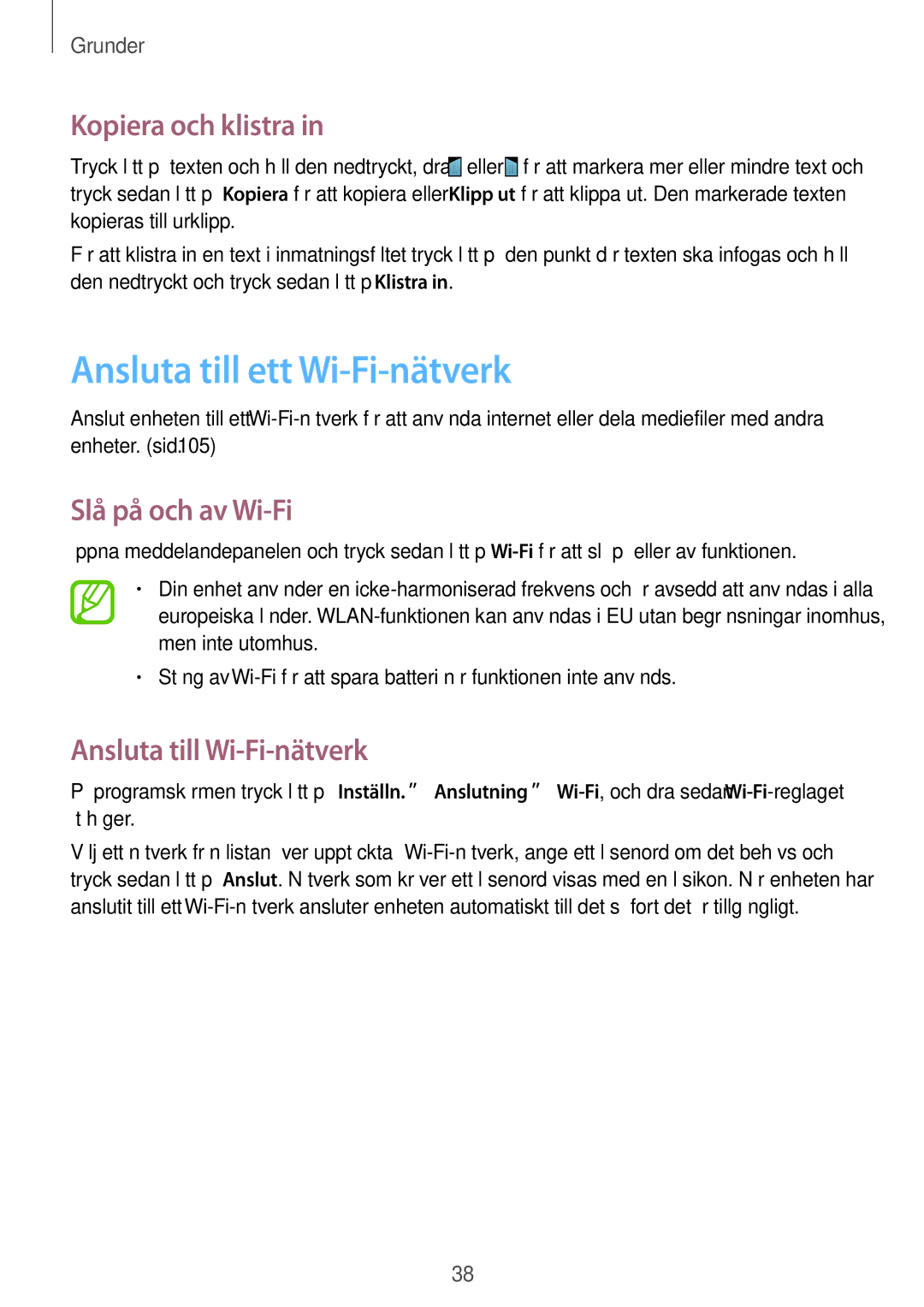 Samsung SM-G7105ZWANEE, SM-G7105ZBANEE manual Ansluta till ett Wi-Fi-nätverk, Kopiera och klistra, Slå på och av Wi-Fi 