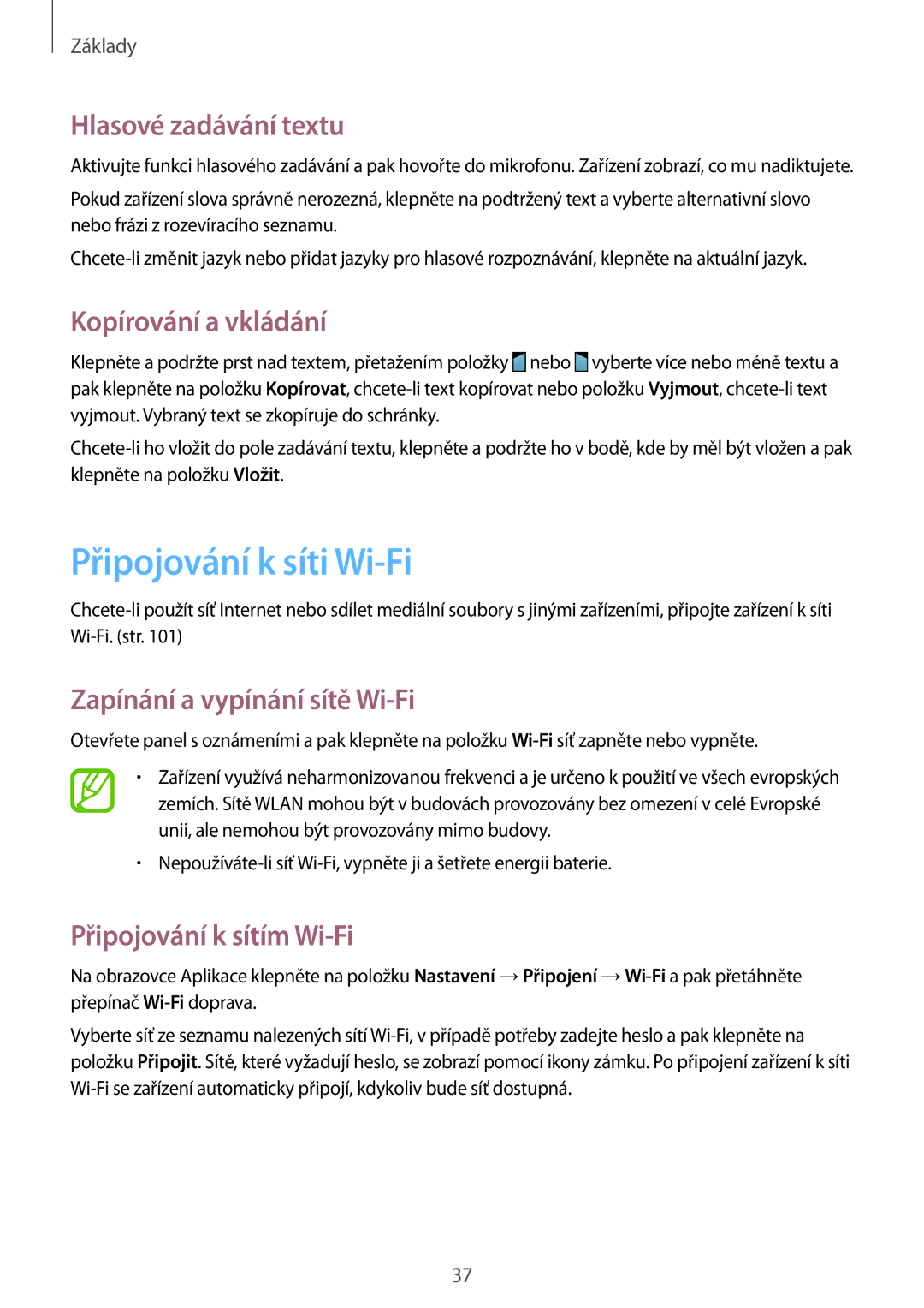Samsung SM-G7105ZKAPLS Připojování k síti Wi-Fi, Hlasové zadávání textu, Kopírování a vkládání, Připojování k sítím Wi-Fi 