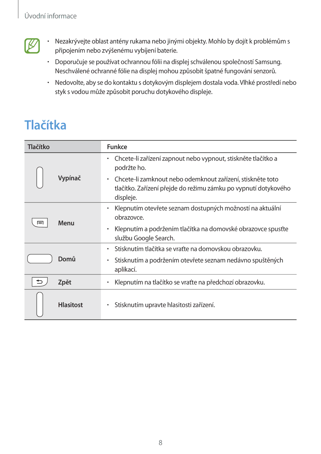 Samsung SM-G7105ZKAXEO, SM-G7105ZKAATO, SM-G7105ZWAATO, SM-G7105ZKAPLS, SM-G7105ZKAO2C manual Tlačítka 