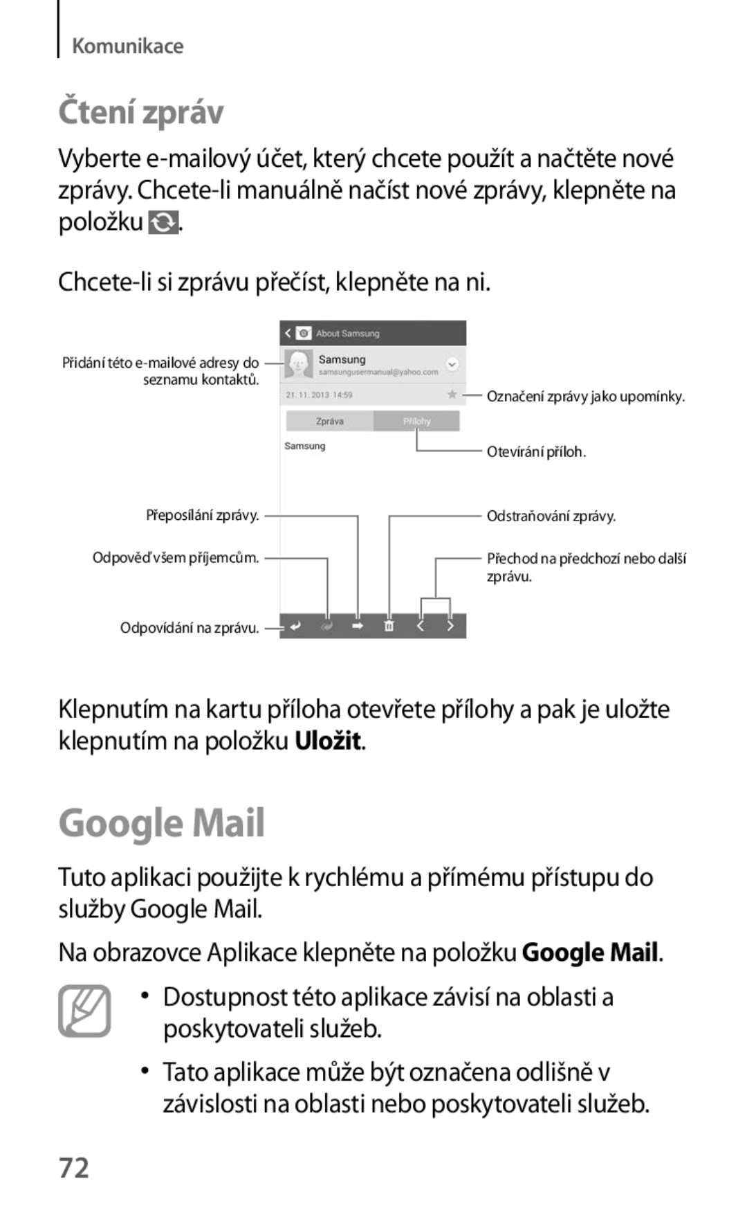 Samsung SM-G7105ZKAPLS, SM-G7105ZKAATO, SM-G7105ZWAATO, SM-G7105ZKAXEO, SM-G7105ZKAO2C manual Google Mail, Čtení zpráv 