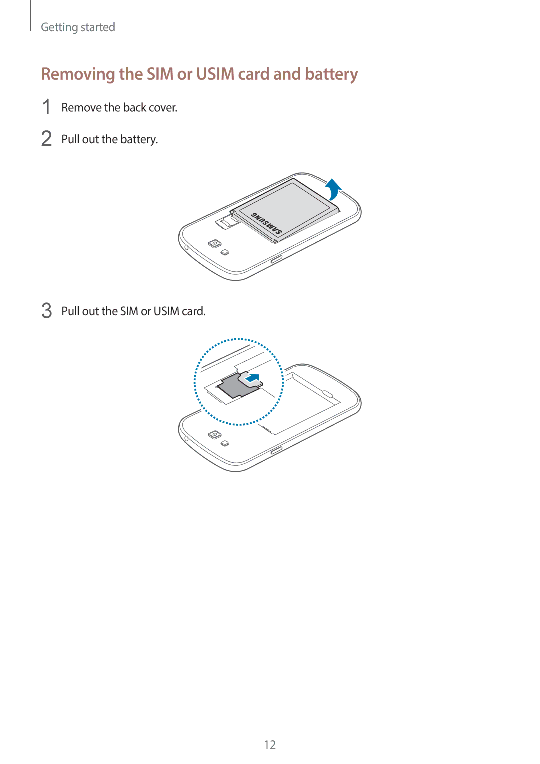 Samsung SM-G7105ZKABOG, SM-G7105ZKAATO, SM-G7105ZWAATO, SM-G7105ZKATUR manual Removing the SIM or Usim card and battery 