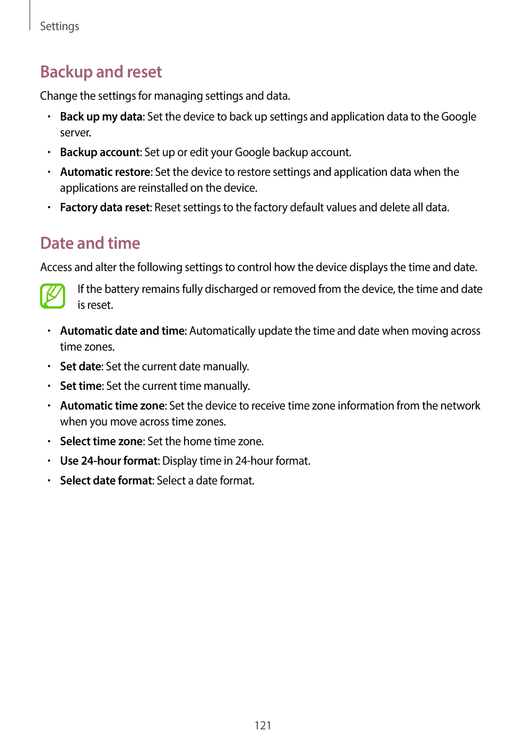 Samsung SM-G7105ZKAEUR, SM-G7105ZKAATO, SM-G7105ZWAATO, SM-G7105ZKATUR, SM-G7105ZKADBT manual Backup and reset, Date and time 