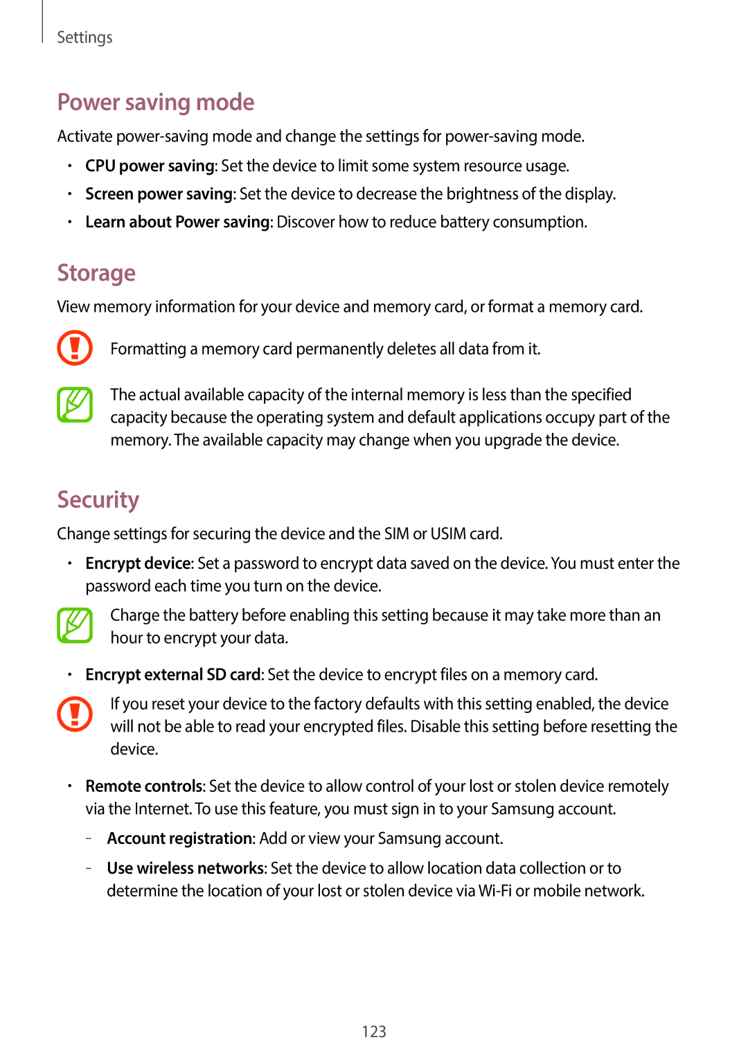 Samsung SM-G7105ZWAPCL, SM-G7105ZKAATO, SM-G7105ZWAATO, SM-G7105ZKATUR, SM-G7105ZKADBT Power saving mode, Storage, Security 