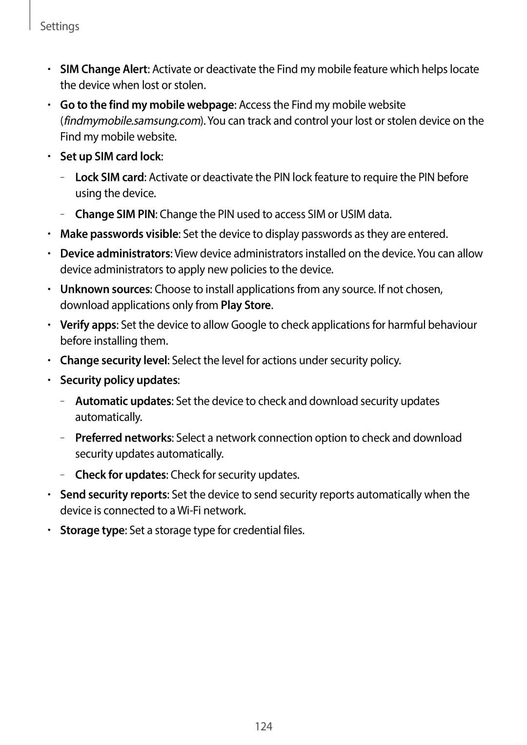 Samsung SM-G7105ZKAPCL, SM-G7105ZKAATO, SM-G7105ZWAATO, SM-G7105ZKATUR manual Set up SIM card lock, Security policy updates 