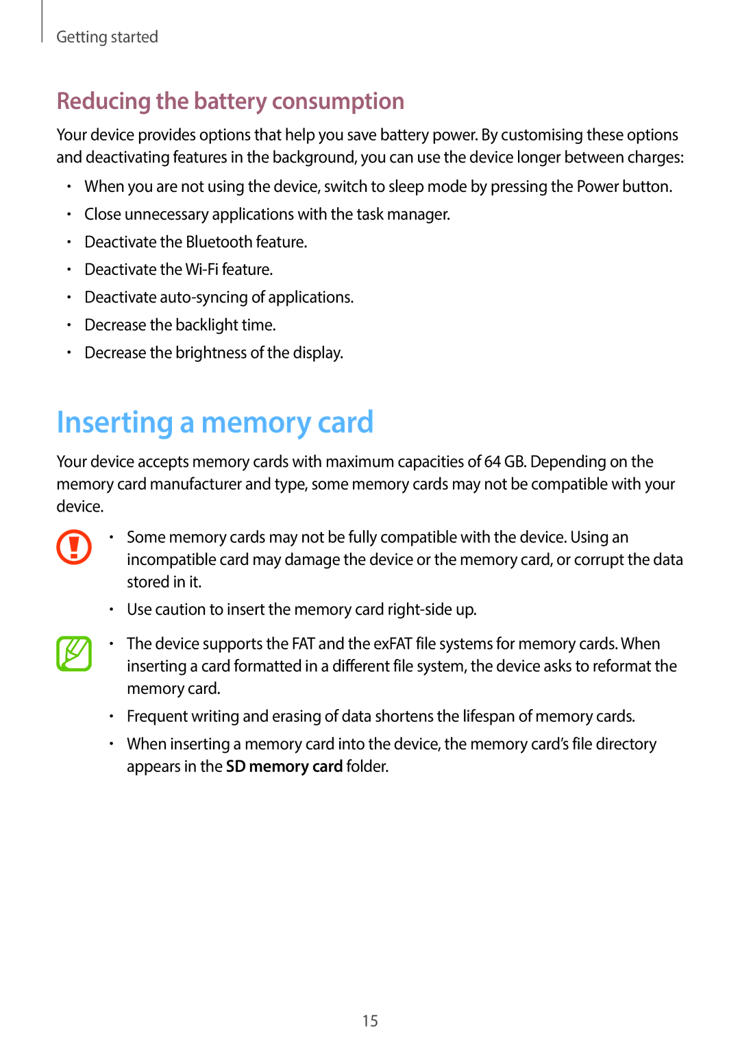 Samsung SM-G7105ZBAXEO, SM-G7105ZKAATO, SM-G7105ZWAATO manual Inserting a memory card, Reducing the battery consumption 