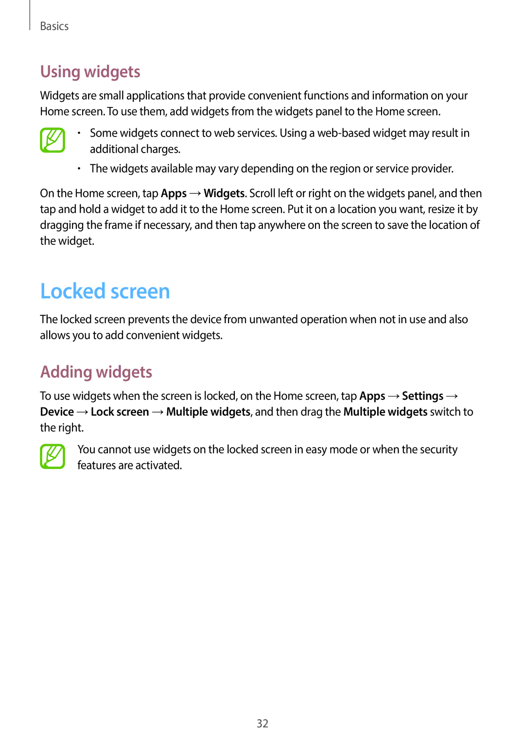 Samsung SM-G7105ZIANEE, SM-G7105ZKAATO, SM-G7105ZWAATO, SM-G7105ZKATUR manual Locked screen, Using widgets, Adding widgets 