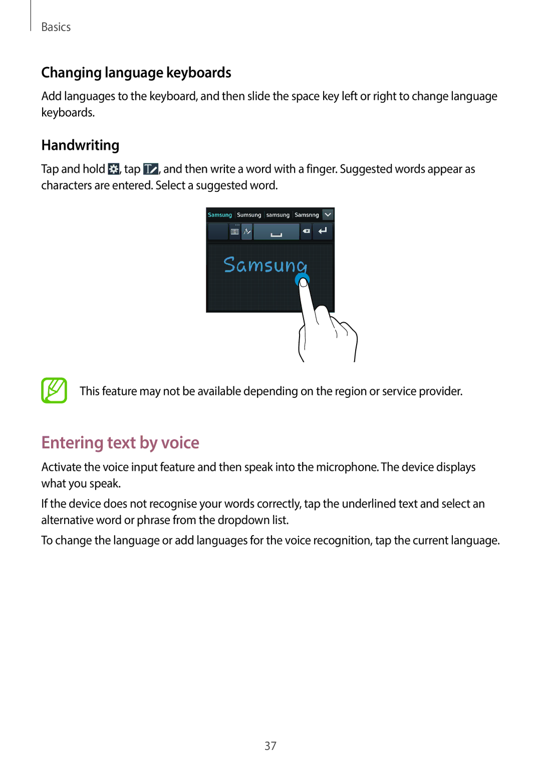 Samsung SM-G7105ZWAPCL, SM-G7105ZKAATO, SM-G7105ZWAATO Entering text by voice, Changing language keyboards, Handwriting 