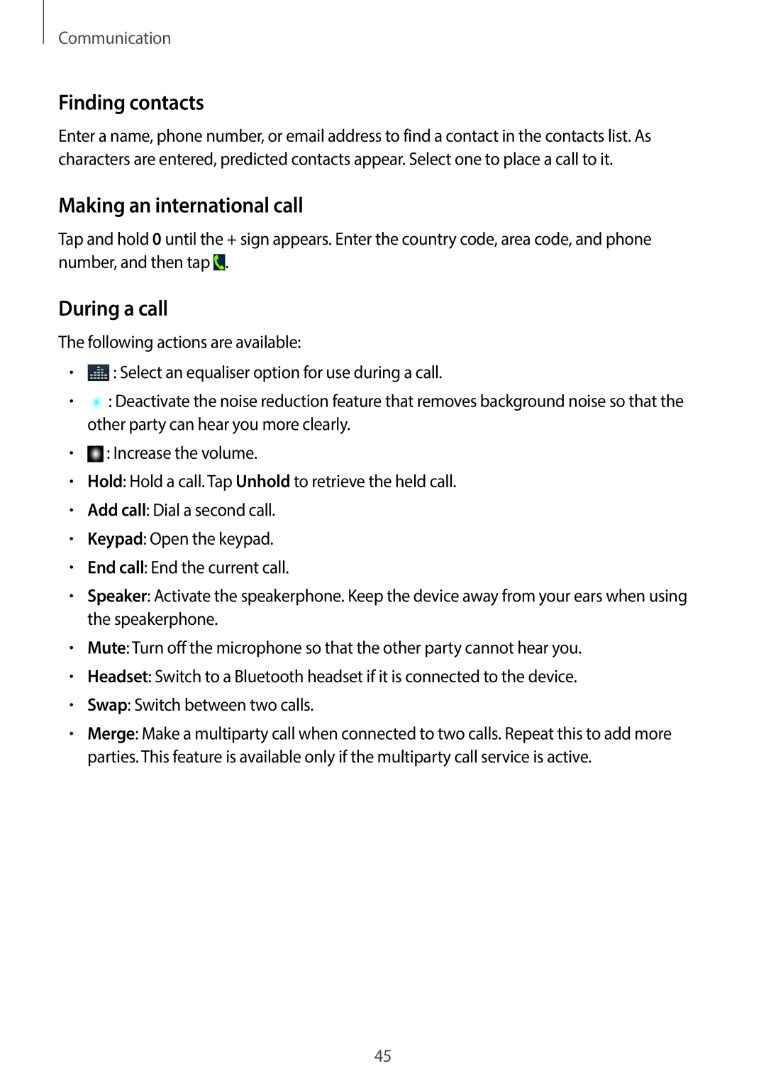 Samsung SM-G7105ZKATUR, SM-G7105ZKAATO, SM-G7105ZWAATO manual Finding contacts, Making an international call, During a call 