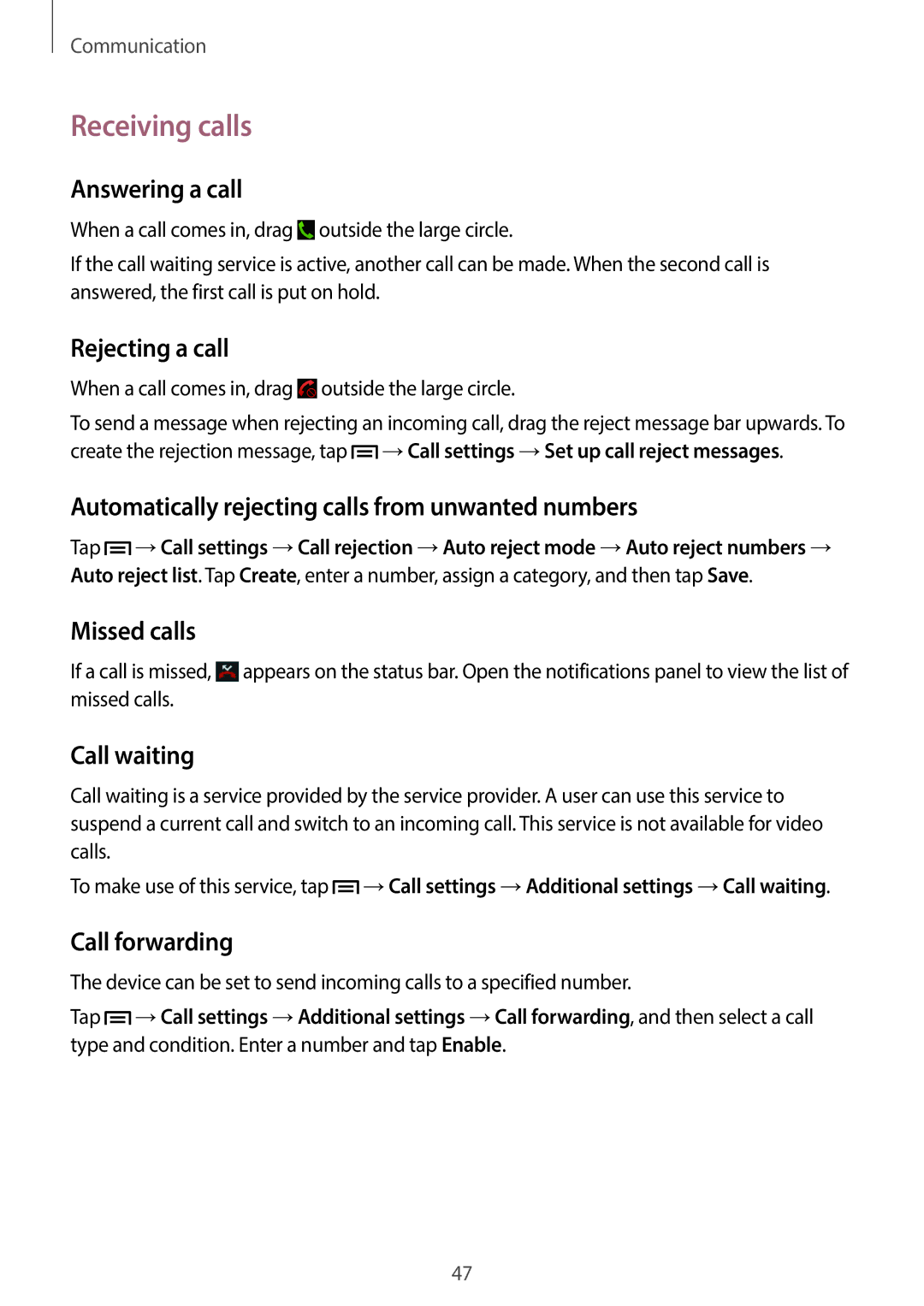 Samsung SM-G7105ZWATUR, SM-G7105ZKAATO, SM-G7105ZWAATO, SM-G7105ZKATUR, SM-G7105ZKADBT, SM-G7105ZWAEUR manual Receiving calls 