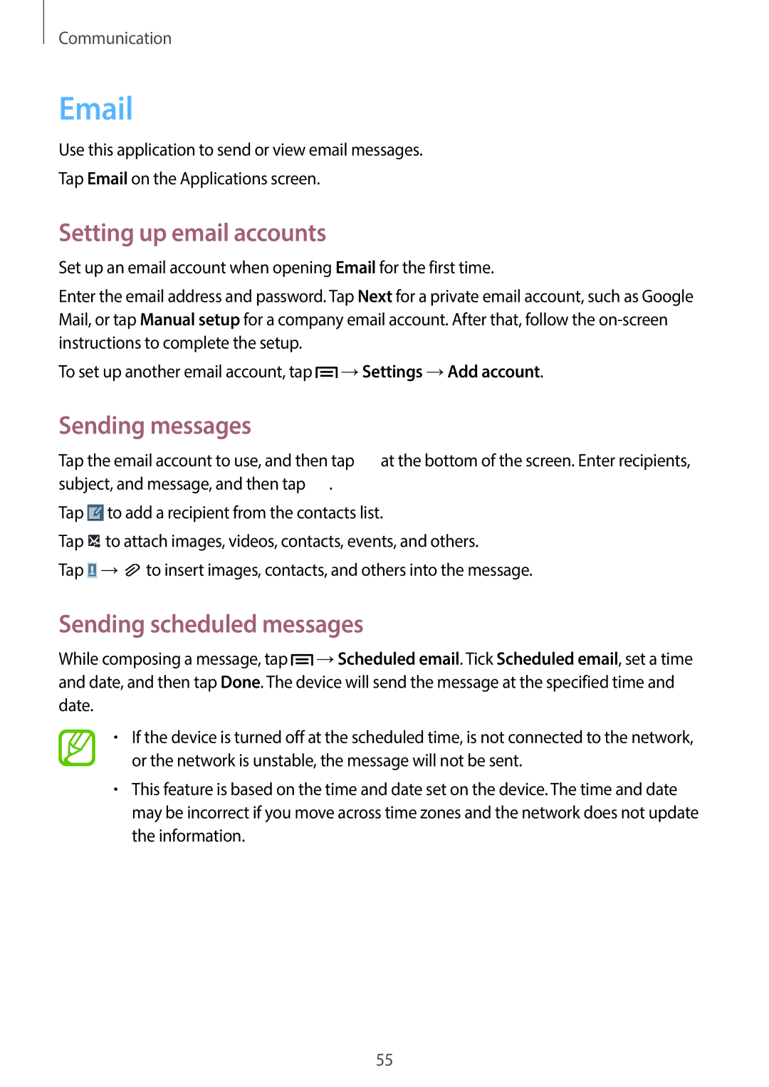 Samsung SM-G7105ZKABOG, SM-G7105ZKAATO, SM-G7105ZWAATO, SM-G7105ZKATUR, SM-G7105ZKADBT manual Setting up email accounts 