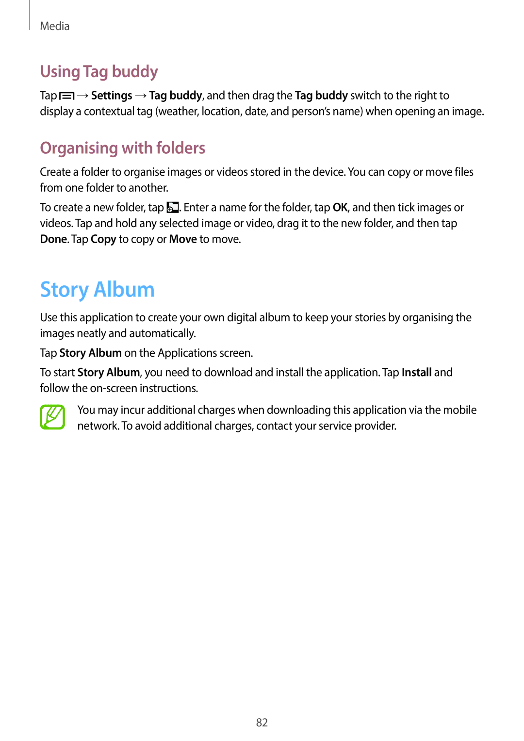 Samsung SM-G7105ZWAILO, SM-G7105ZKAATO, SM-G7105ZWAATO, SM-G7105ZKATUR, SM-G7105ZKADBT manual Story Album, Using Tag buddy 