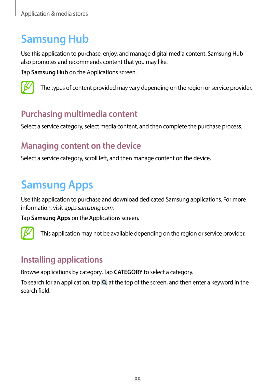 Samsung SM-G7105ZKATUR manual Samsung Hub, Samsung Apps, Purchasing multimedia content, Managing content on the device 