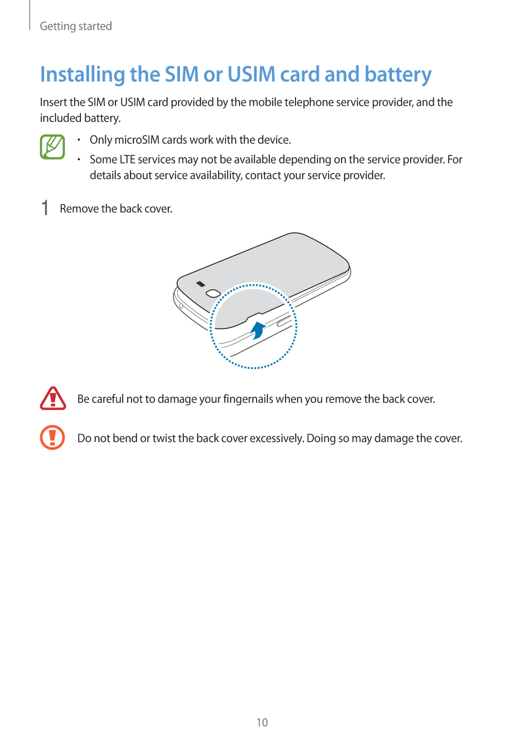 Samsung SM-G7105ZWASFR, SM-G7105ZKAATO, SM-G7105ZWAATO, SM-G7105ZKATUR manual Installing the SIM or Usim card and battery 