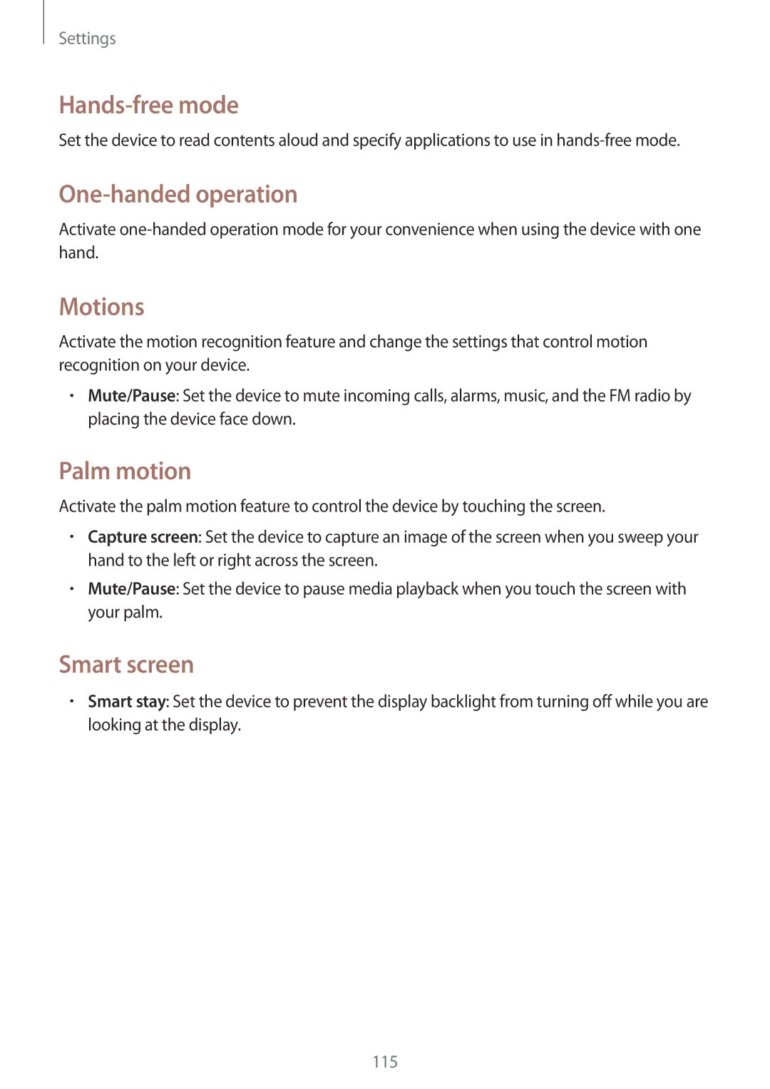 Samsung SM-G7105ZBANEE, SM-G7105ZKAATO, SM-G7105ZWAATO manual One-handed operation, Motions, Palm motion, Smart screen 