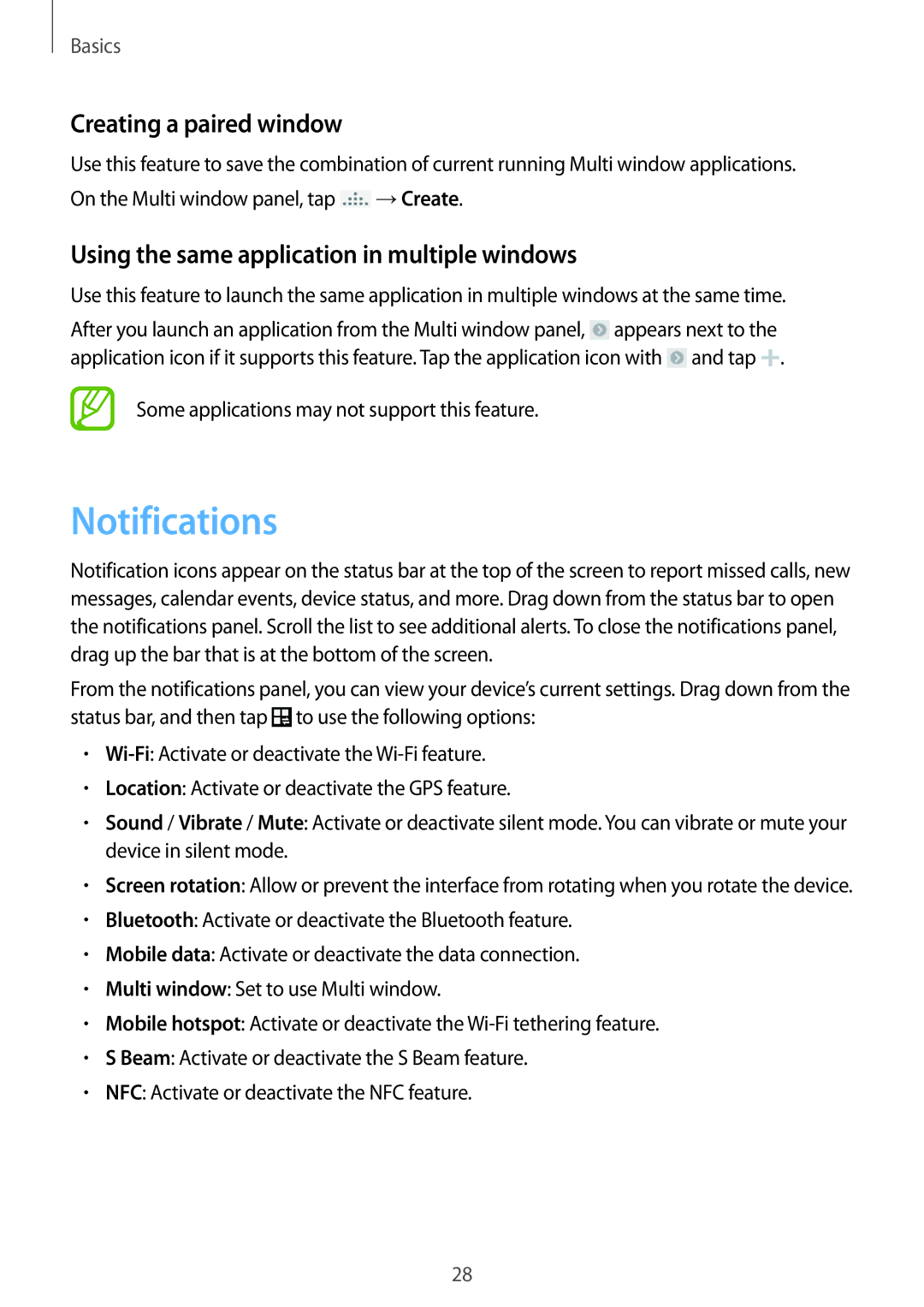 Samsung SM-G7105ZKAO2C manual Notifications, Creating a paired window, Using the same application in multiple windows 