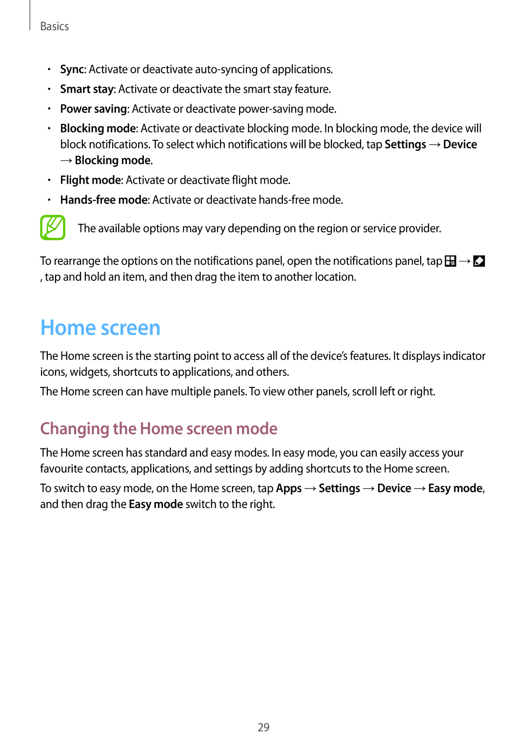 Samsung SM-G7105ZBANEE, SM-G7105ZKAATO, SM-G7105ZWAATO, SM-G7105ZKATUR Changing the Home screen mode, →Blocking mode 