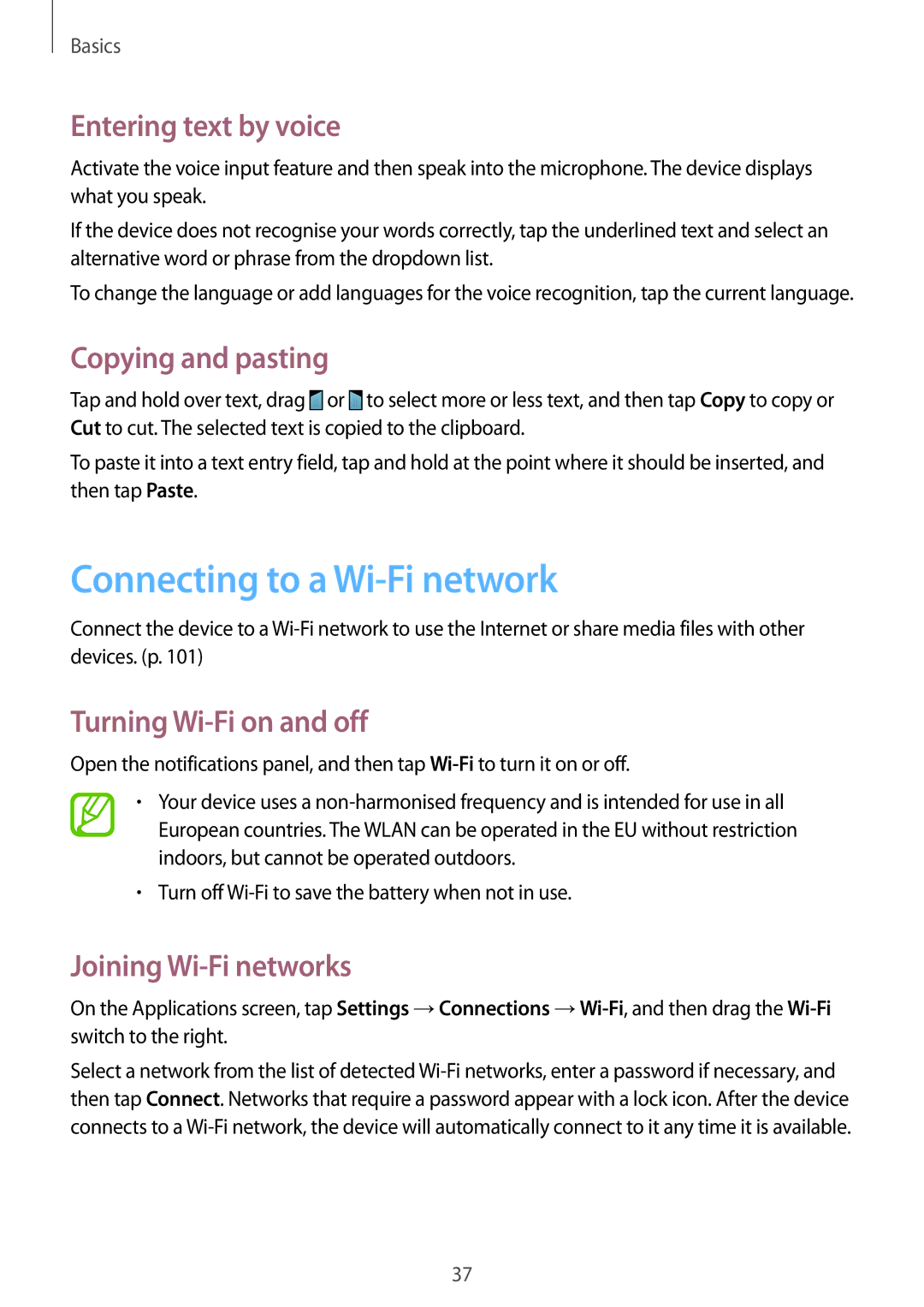 Samsung SM-G7105ZWAPCL Connecting to a Wi-Fi network, Entering text by voice, Copying and pasting, Joining Wi-Fi networks 