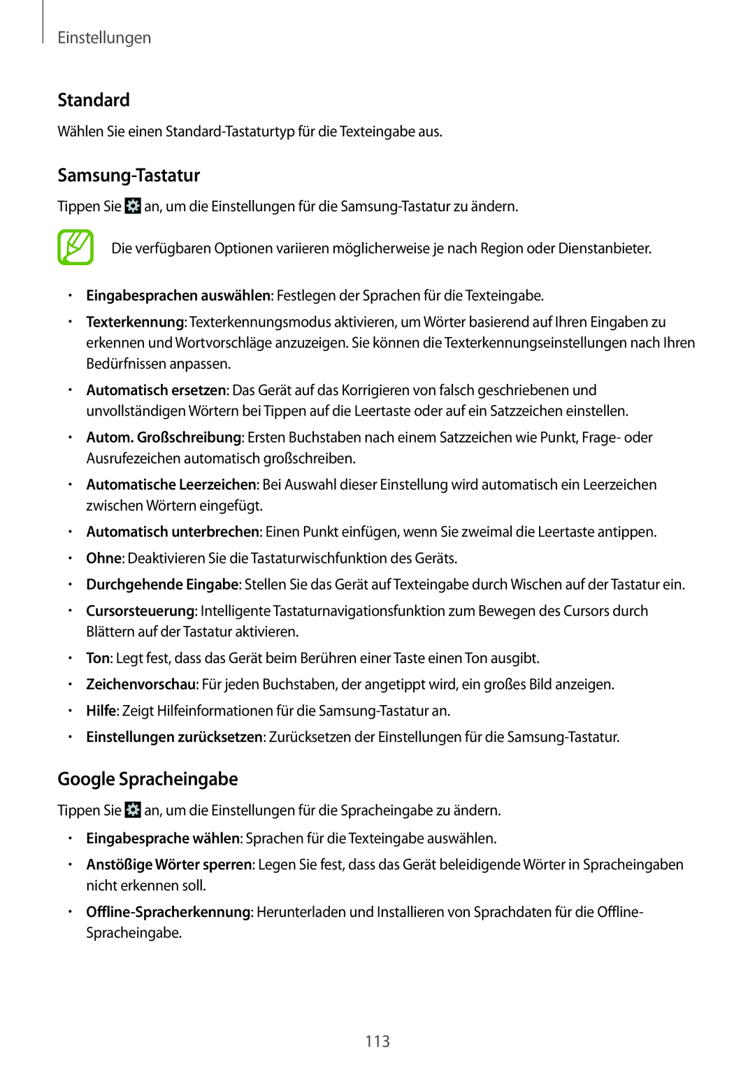 Samsung SM-G7105ZWAEUR, SM-G7105ZKAATO, SM-G7105ZWAATO, SM-G7105ZKATUR manual Standard, Samsung-Tastatur, Google Spracheingabe 