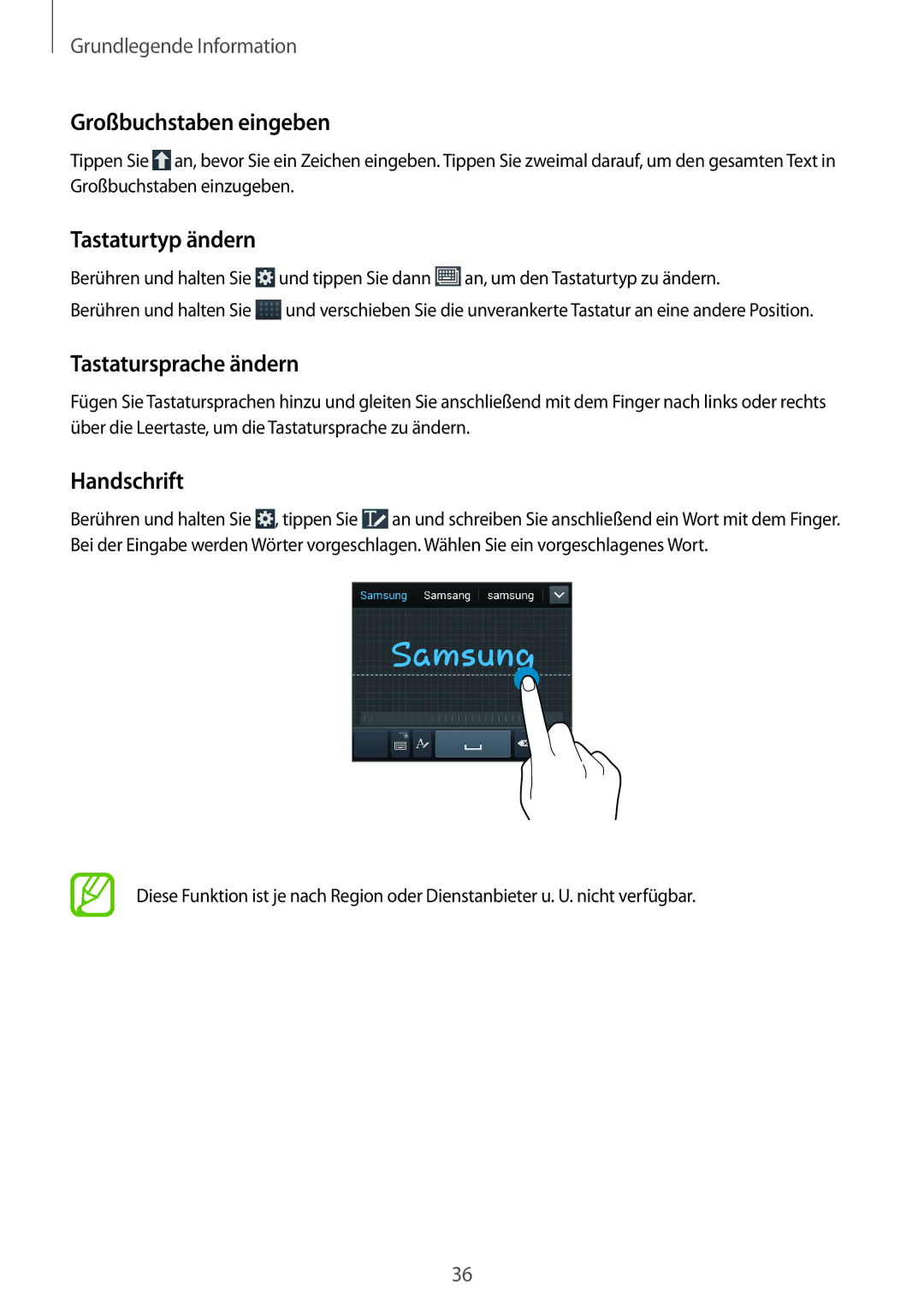 Samsung SM-G7105ZKAATO, SM-G7105ZWAATO Großbuchstaben eingeben, Tastaturtyp ändern, Tastatursprache ändern, Handschrift 