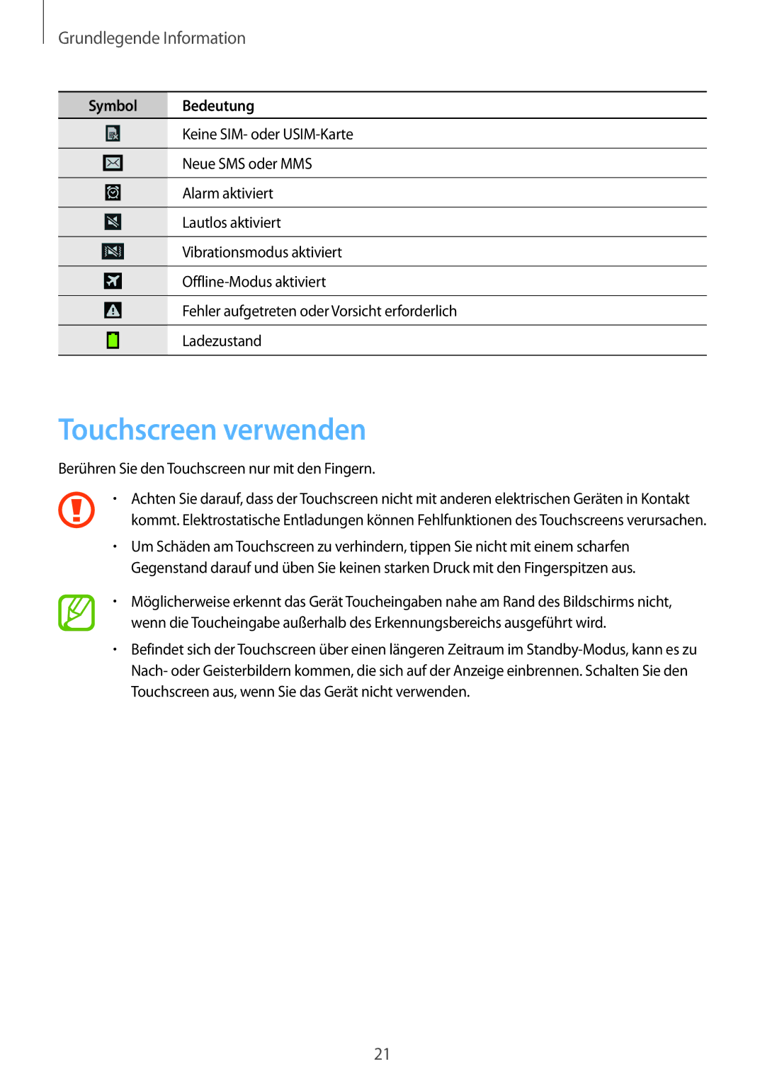 Samsung SM-G7105ZKADBT, SM-G7105ZKAATO, SM-G7105ZWAATO, SM-G7105ZKATUR manual Touchscreen verwenden, Grundlegende Information 