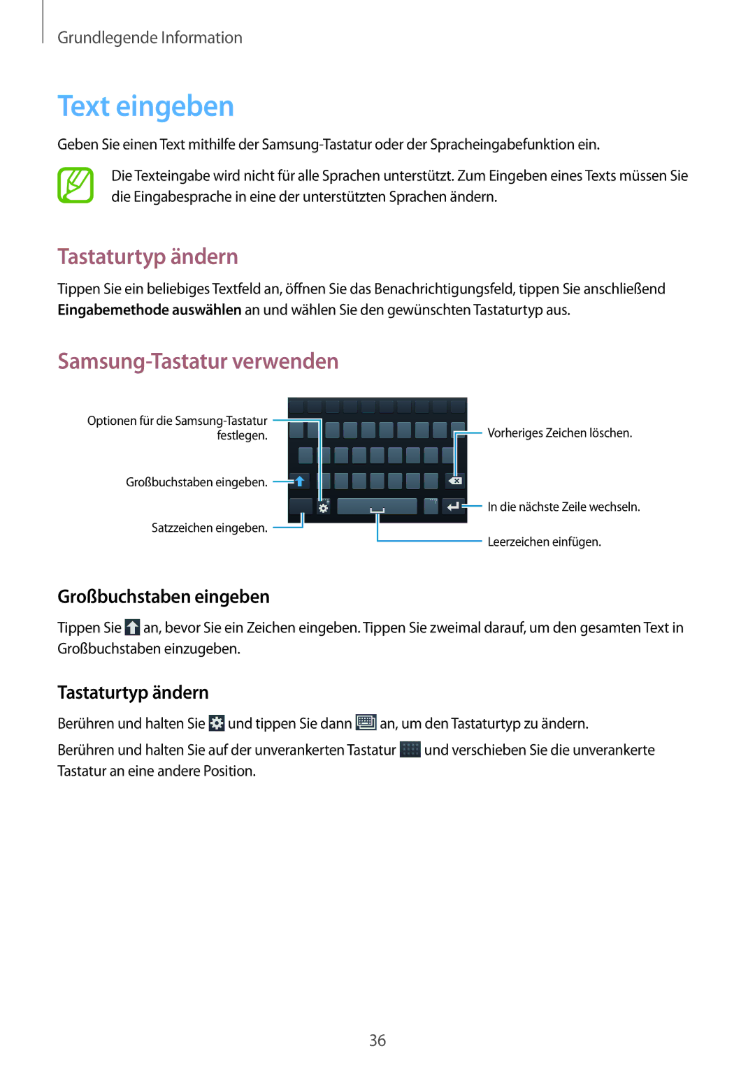 Samsung SM-G7105ZKAATO, SM-G7105ZWAATO, SM-G7105ZKATUR manual Text eingeben, Tastaturtyp ändern, Großbuchstaben eingeben 