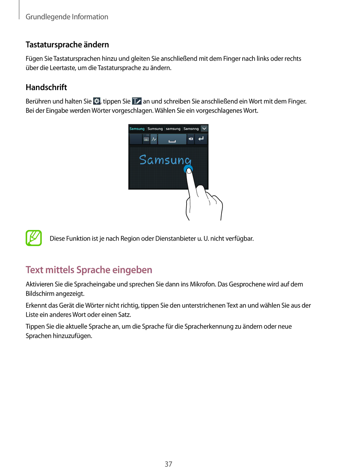 Samsung SM-G7105ZWAATO, SM-G7105ZKAATO, SM-G7105ZKATUR Text mittels Sprache eingeben, Tastatursprache ändern, Handschrift 