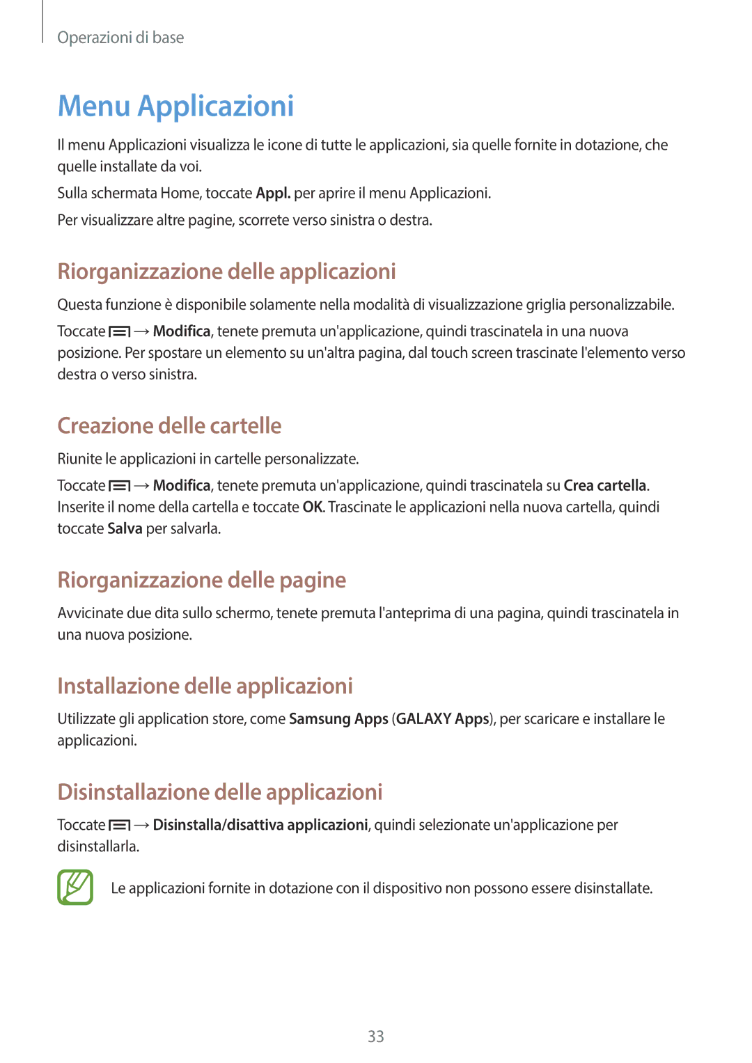 Samsung SM-G7105ZWATUR, SM-G7105ZKATUR Menu Applicazioni, Riorganizzazione delle applicazioni, Creazione delle cartelle 