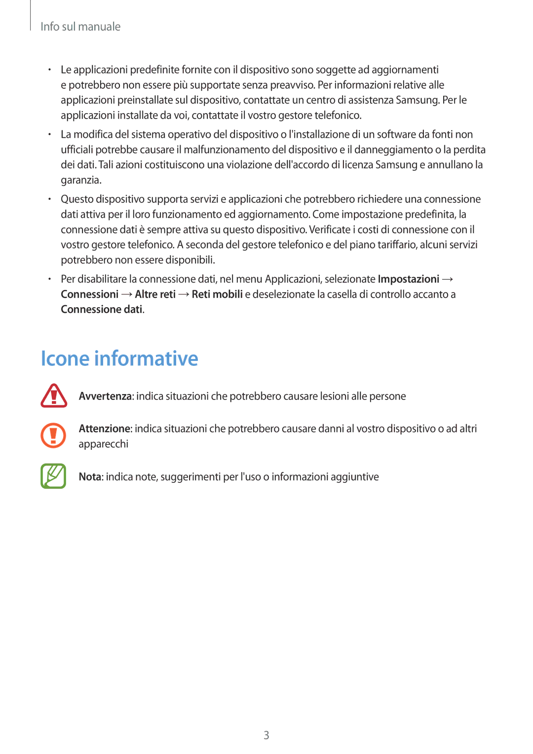 Samsung SM-G7105ZBAXEO, SM-G7105ZKATUR, SM-G7105ZWATUR, SM-G7105ZKAPLS Icone informative, Info sul manuale 