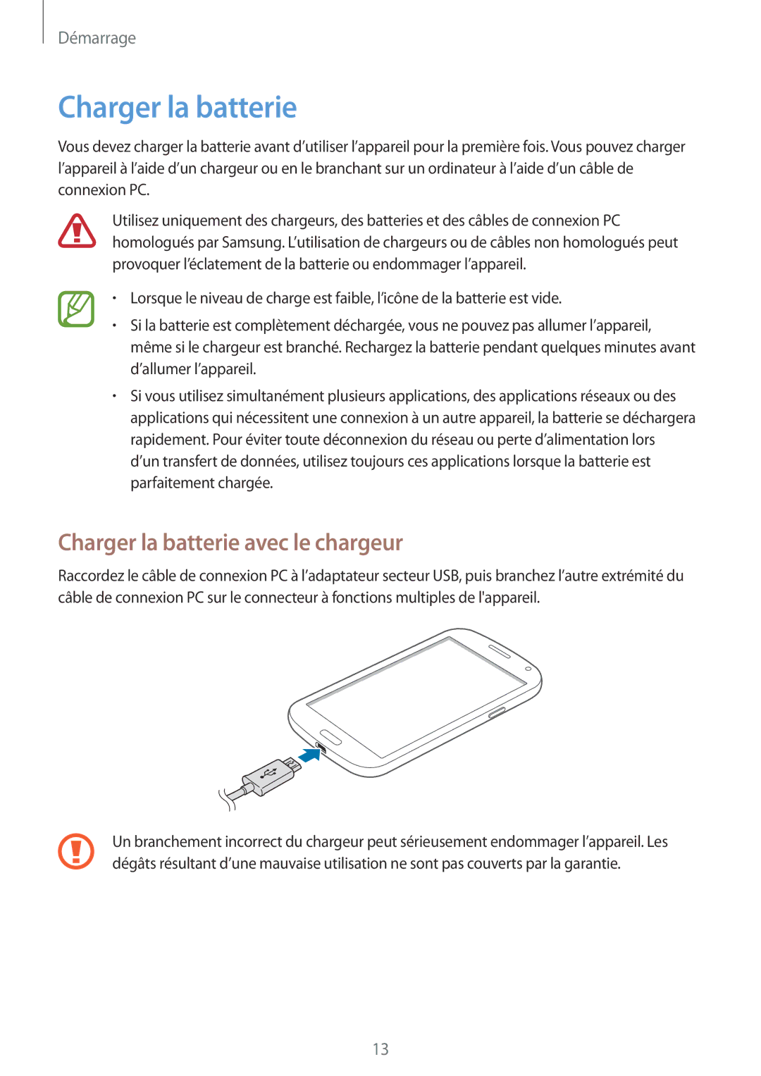 Samsung SM-G7105ZKABOG, SM-G7105ZWABOG, SM-G7105ZBAFTM, SM-G7105ZKASFR manual Charger la batterie avec le chargeur 