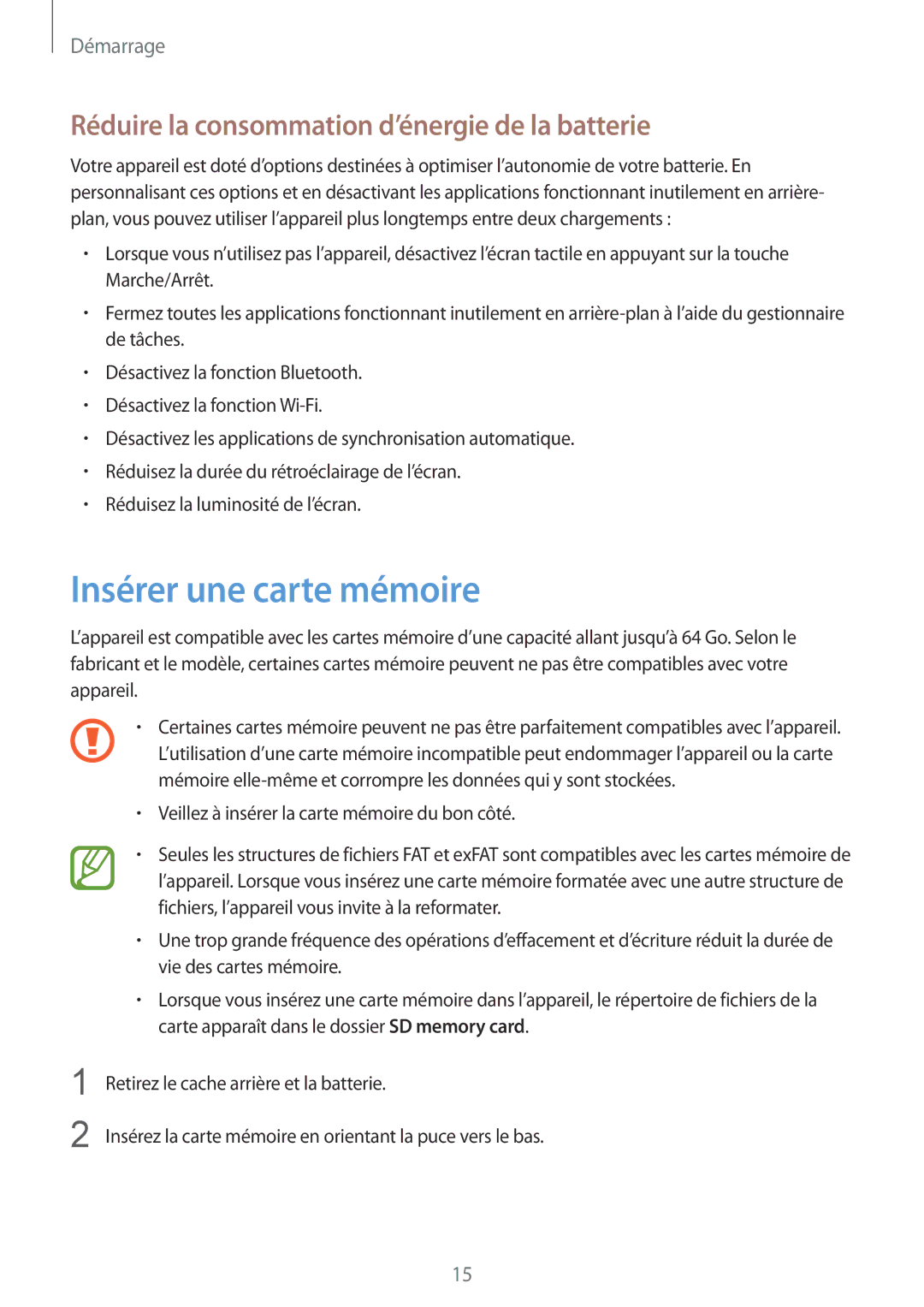 Samsung SM-G7105ZWAXEF, SM-G7105ZWABOG manual Insérer une carte mémoire, Réduire la consommation d’énergie de la batterie 