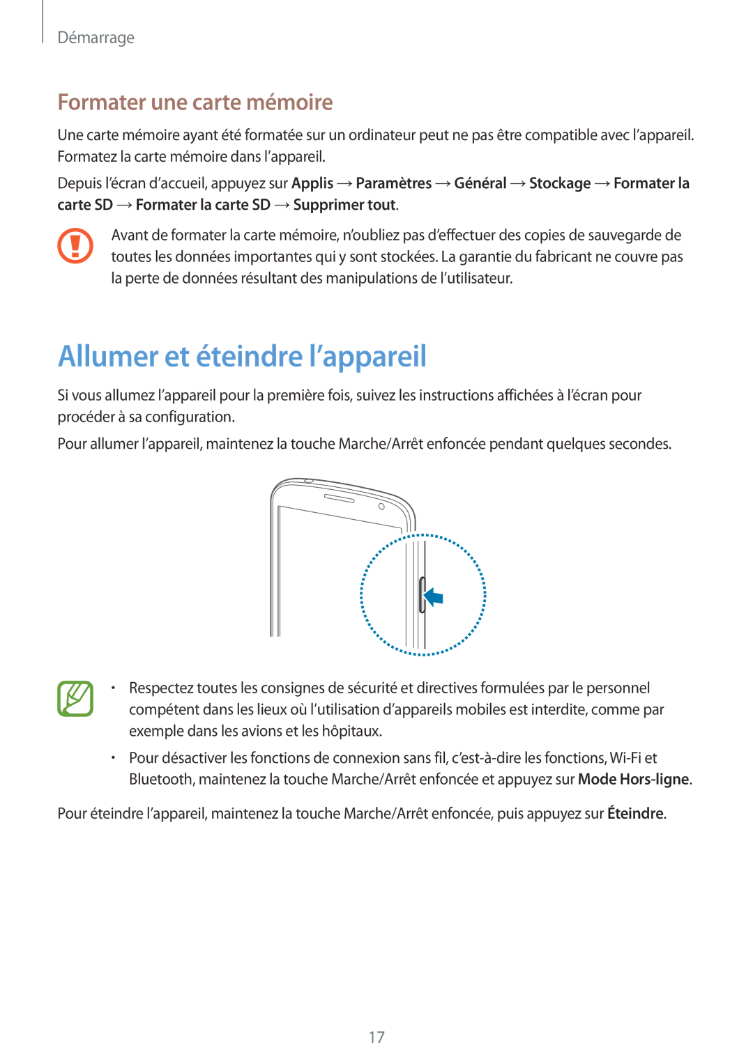 Samsung SM-G7105ZBAFTM, SM-G7105ZWABOG, SM-G7105ZKASFR manual Allumer et éteindre l’appareil, Formater une carte mémoire 