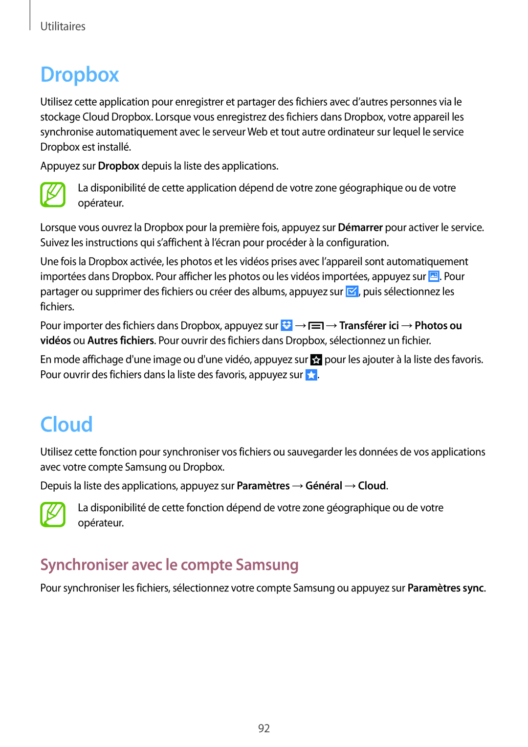 Samsung SM-G7105ZKAXEF, SM-G7105ZWABOG, SM-G7105ZBAFTM, SM-G7105ZKASFR Dropbox, Cloud, Synchroniser avec le compte Samsung 