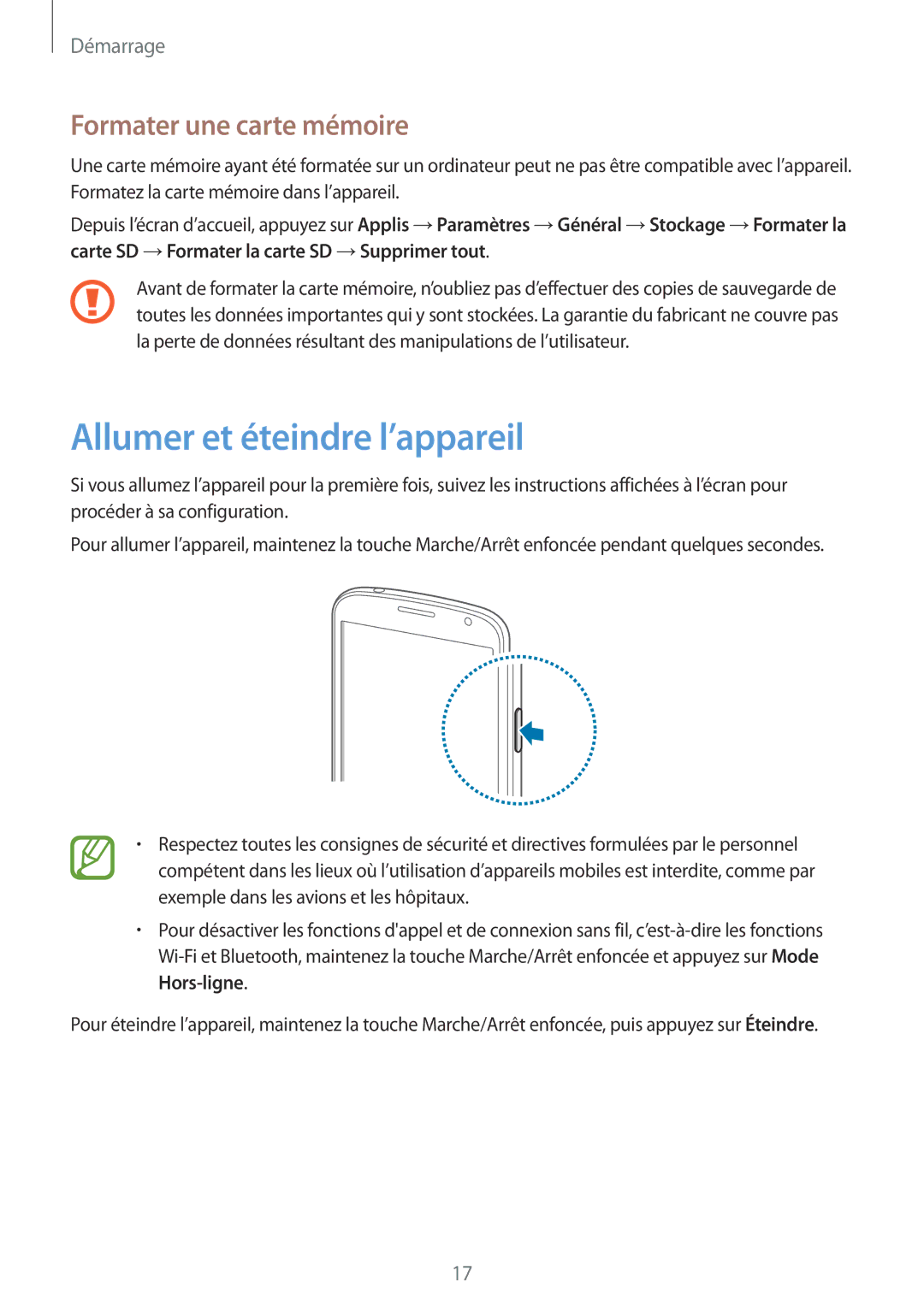 Samsung SM-G7105ZBAFTM, SM-G7105ZWABOG, SM-G7105ZKASFR manual Allumer et éteindre l’appareil, Formater une carte mémoire 