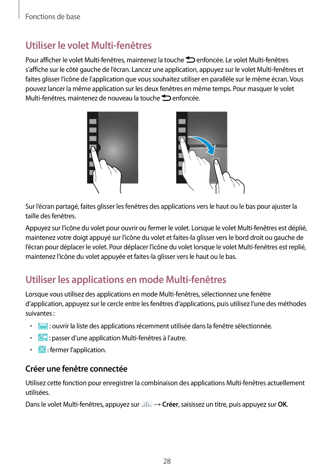 Samsung SM-G7105ZKAXEF, SM-G7105ZWABOG Utiliser le volet Multi-fenêtres, Utiliser les applications en mode Multi-fenêtres 