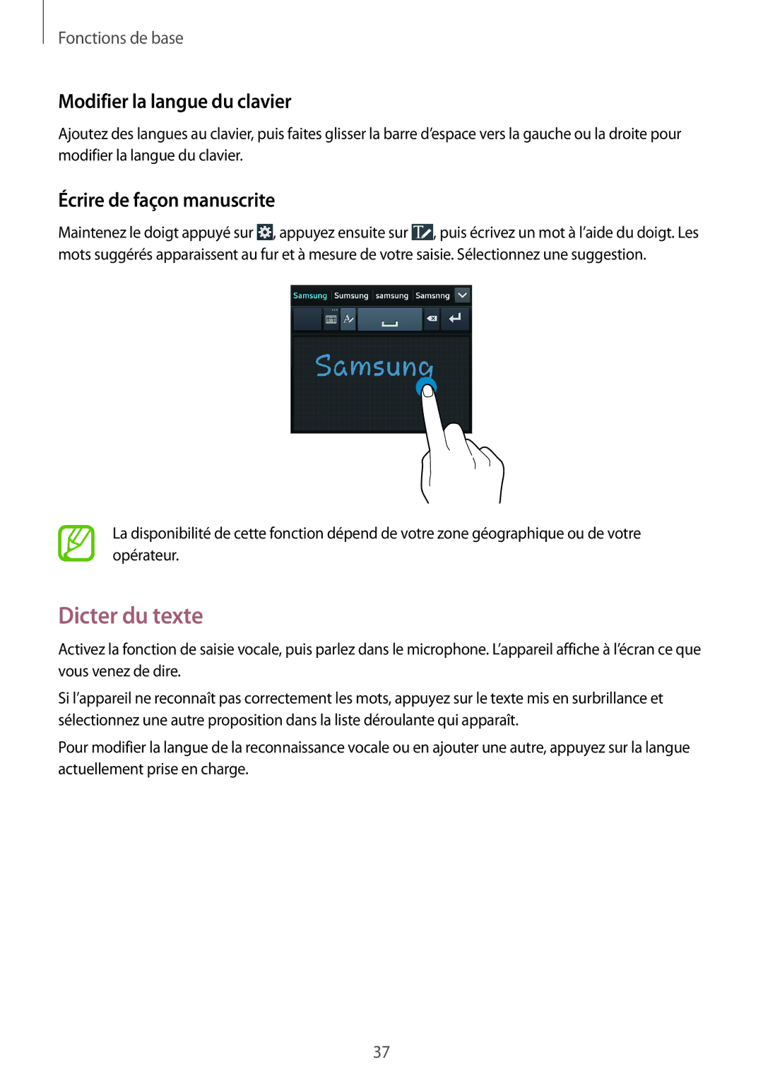 Samsung SM-G7105ZKABOG, SM-G7105ZWABOG manual Dicter du texte, Modifier la langue du clavier, Écrire de façon manuscrite 