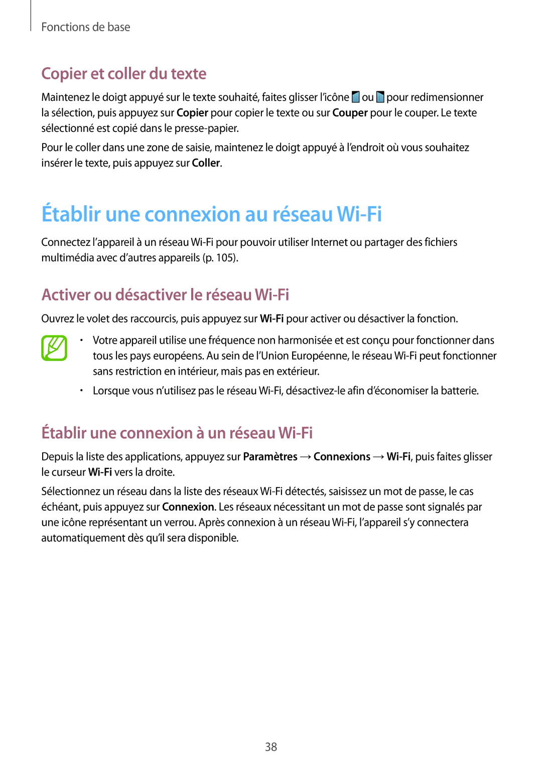 Samsung SM-G7105ZWAFTM, SM-G7105ZWABOG, SM-G7105ZBAFTM Établir une connexion au réseau Wi-Fi, Copier et coller du texte 