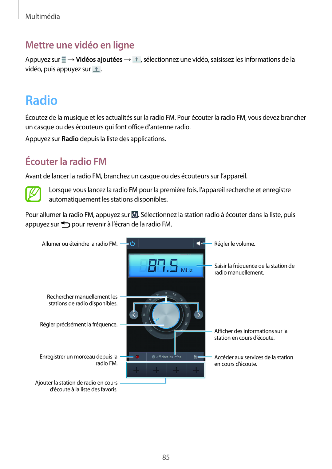 Samsung SM-G7105ZKABOG, SM-G7105ZWABOG, SM-G7105ZBAFTM, SM-G7105ZKASFR Radio, Mettre une vidéo en ligne, Écouter la radio FM 