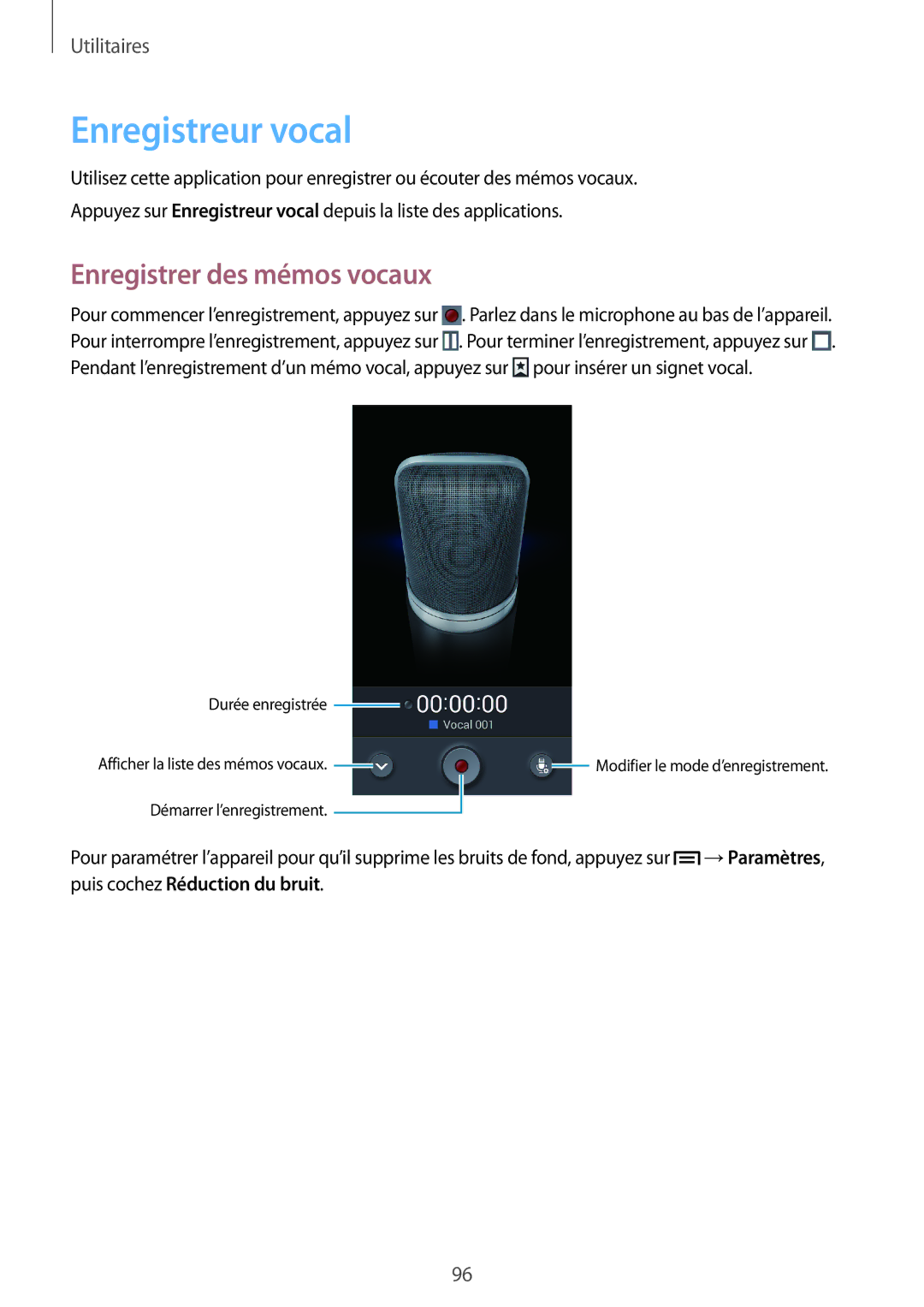 Samsung SM-G7105ZWABOG, SM-G7105ZBAFTM, SM-G7105ZKASFR, SM-G7105ZWASFR manual Enregistreur vocal, Enregistrer des mémos vocaux 