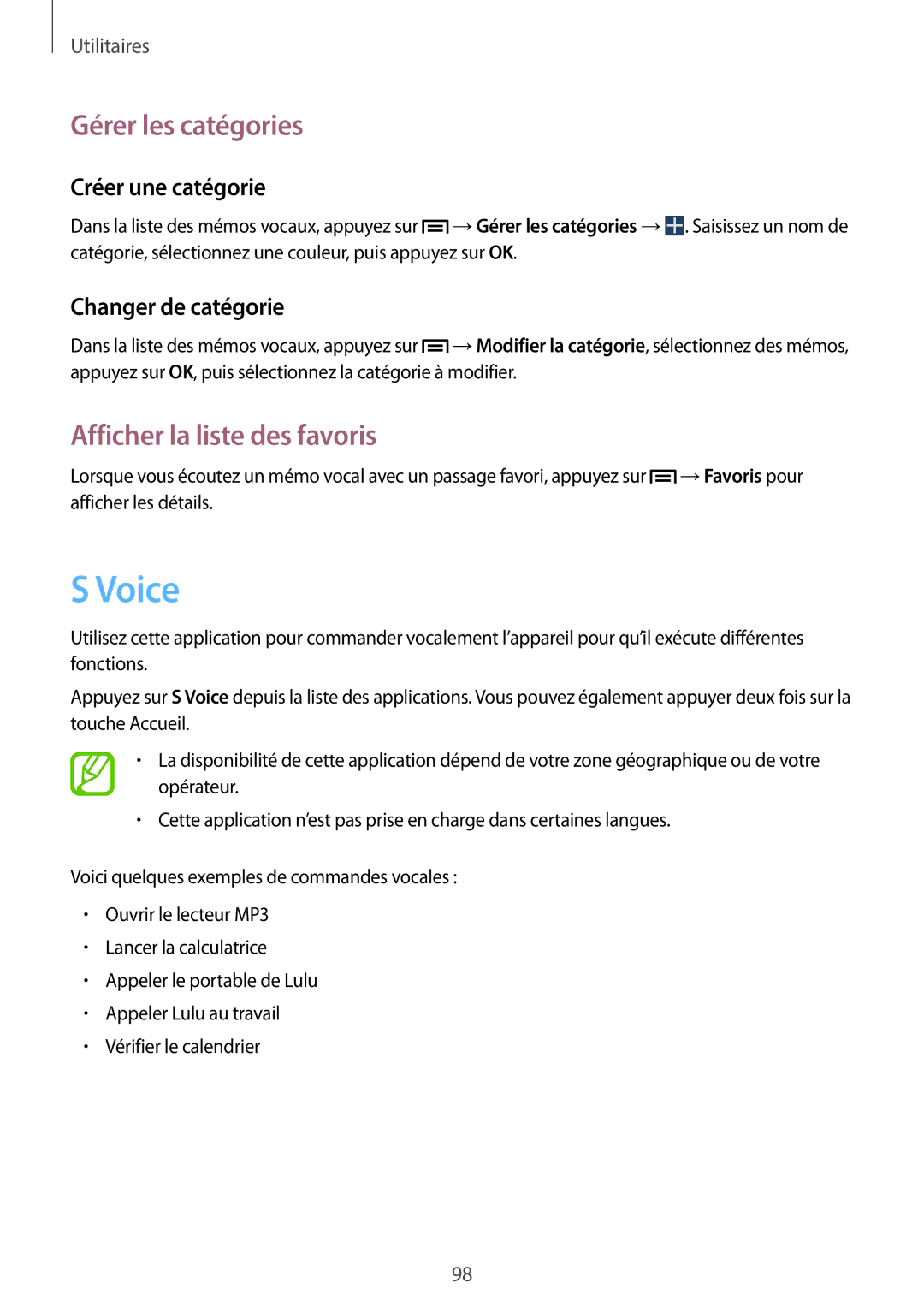 Samsung SM-G7105ZKASFR, SM-G7105ZWABOG Voice, Gérer les catégories, Afficher la liste des favoris, Créer une catégorie 