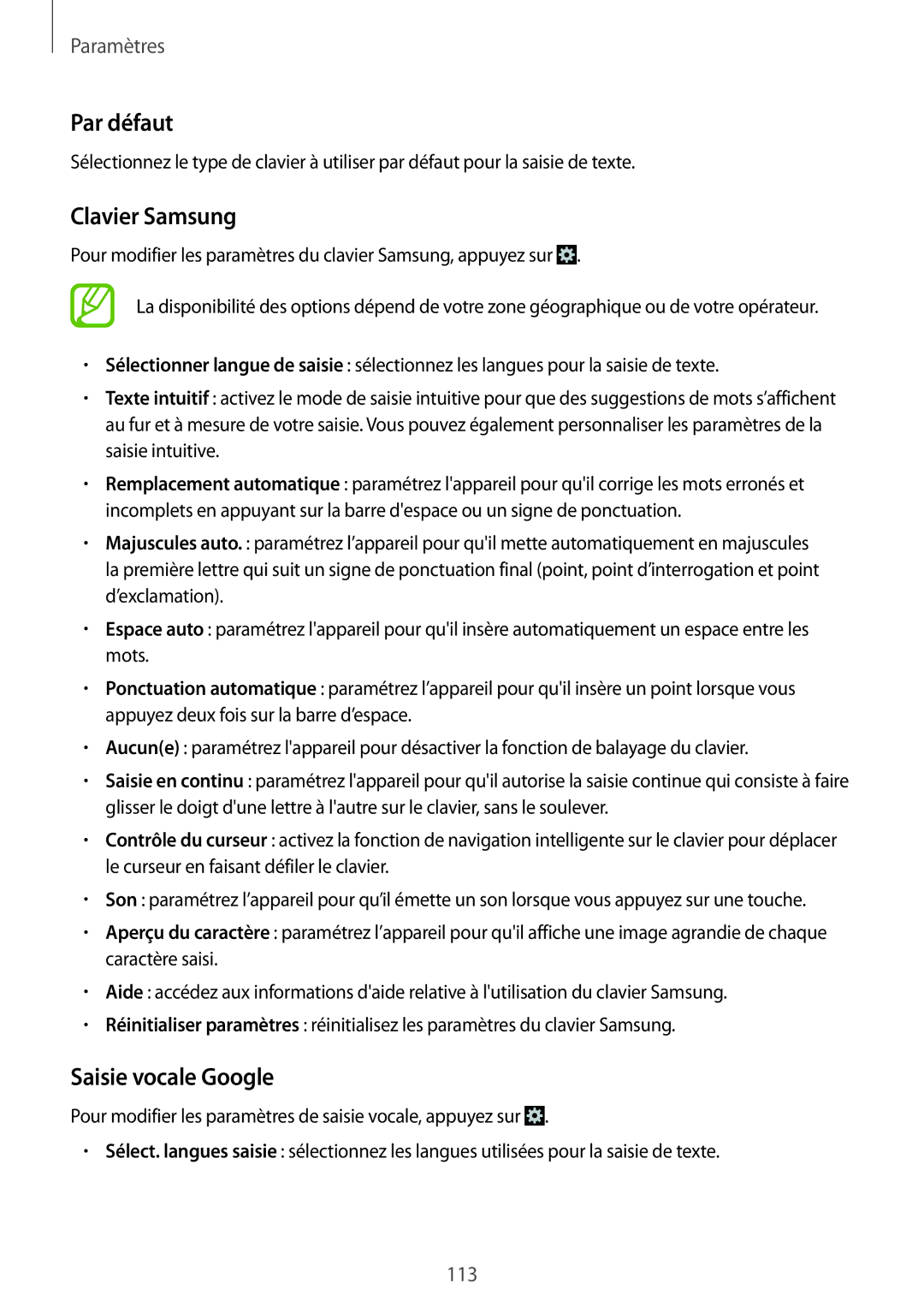 Samsung SM-G7105ZBAFTM, SM-G7105ZWABOG, SM-G7105ZKASFR, SM-G7105ZWASFR Par défaut, Clavier Samsung, Saisie vocale Google 