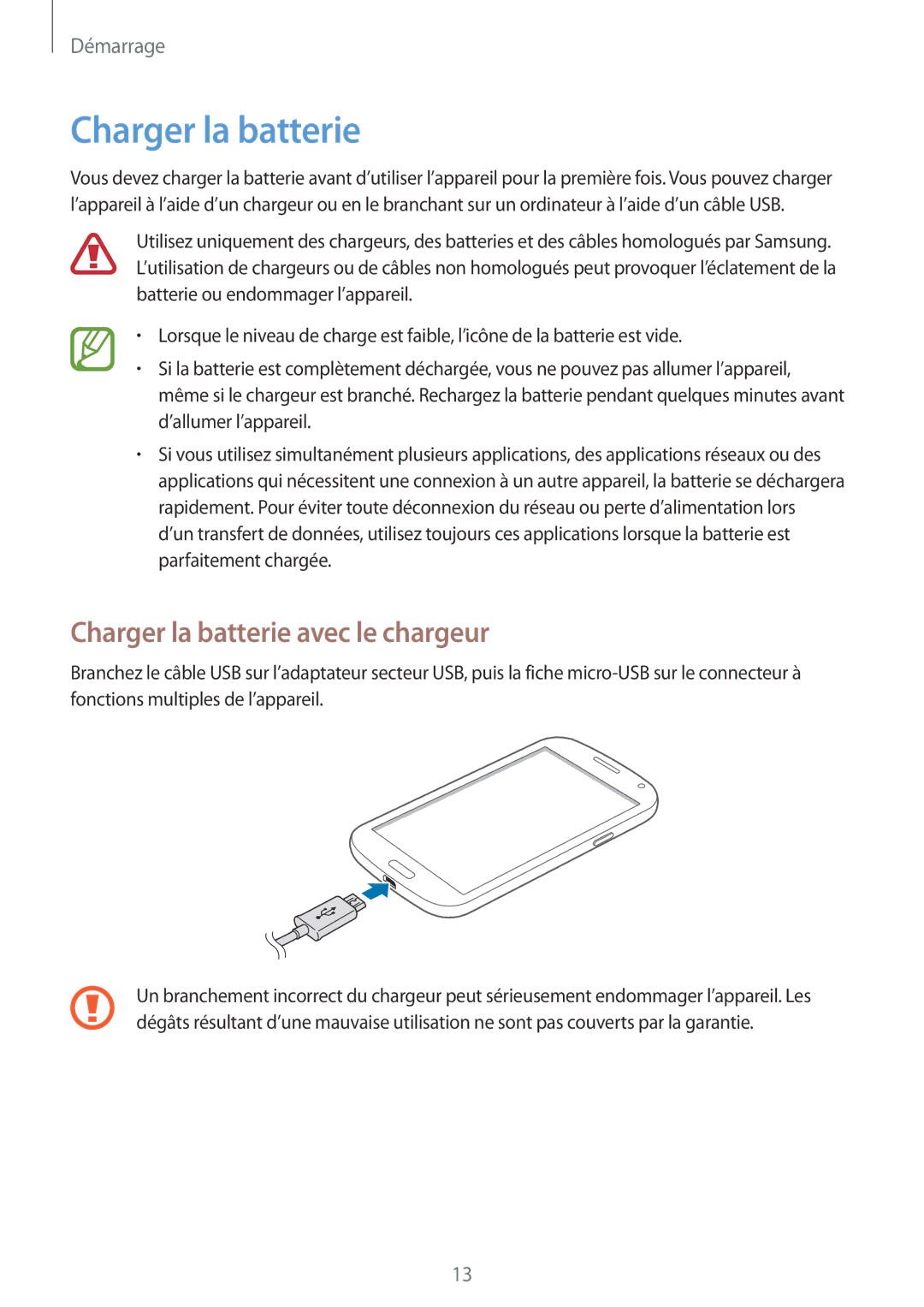 Samsung SM-G7105ZKABOG, SM-G7105ZWABOG, SM-G7105ZBAFTM, SM-G7105ZKASFR manual Charger la batterie avec le chargeur 