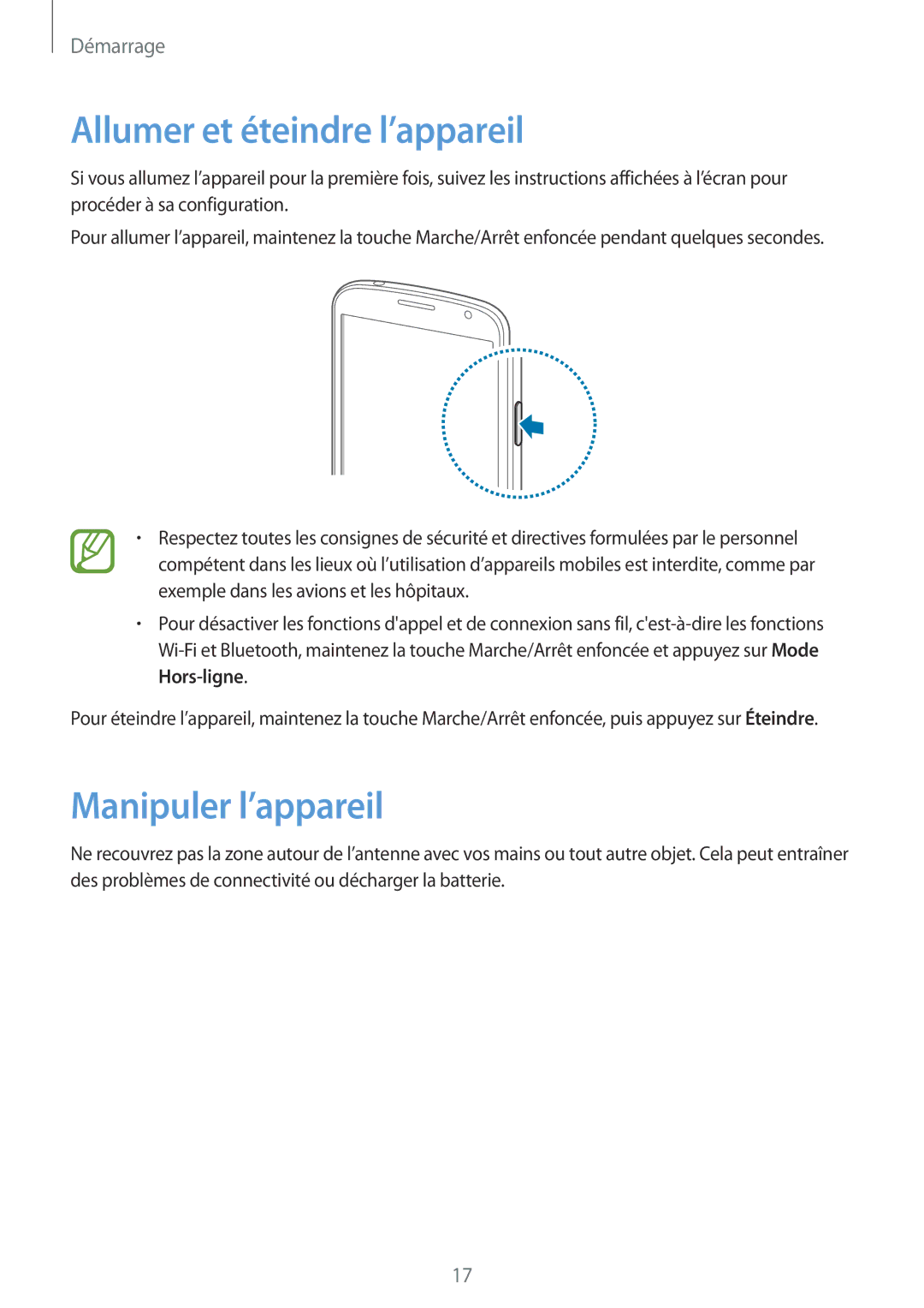 Samsung SM-G7105ZBAFTM, SM-G7105ZWABOG, SM-G7105ZKASFR, SM-G7105ZWASFR Allumer et éteindre l’appareil, Manipuler l’appareil 