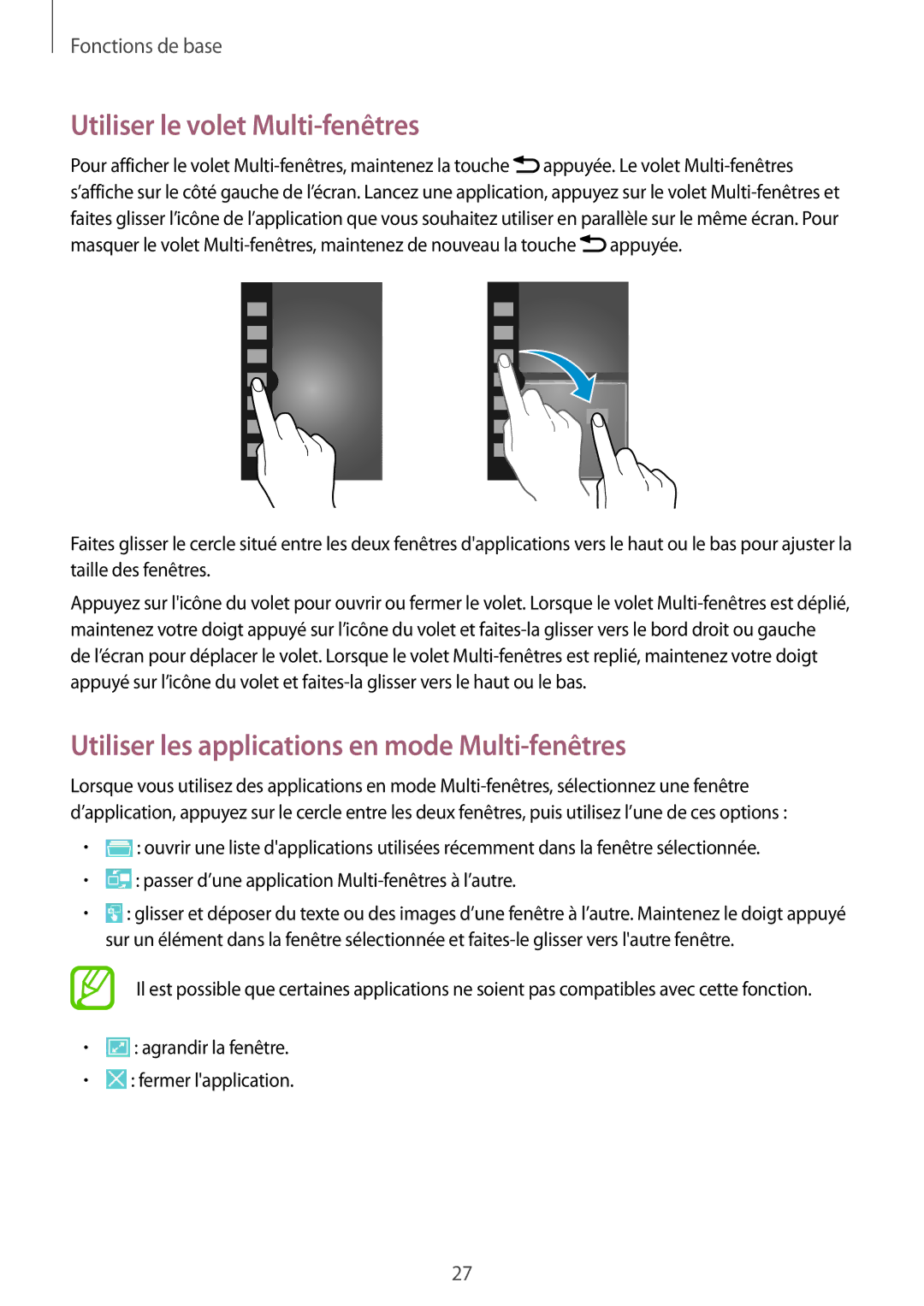 Samsung SM-G7105ZWASFR, SM-G7105ZWABOG Utiliser le volet Multi-fenêtres, Utiliser les applications en mode Multi-fenêtres 