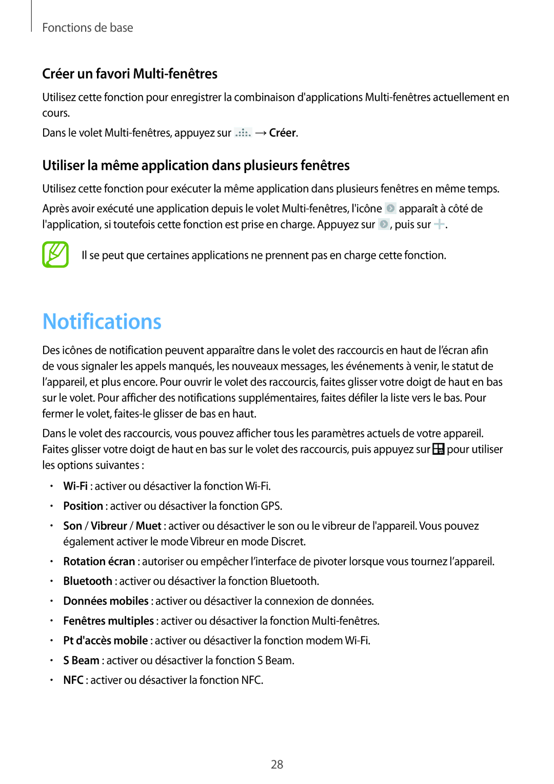 Samsung SM-G7105ZKAXEF Notifications, Créer un favori Multi-fenêtres, Utiliser la même application dans plusieurs fenêtres 