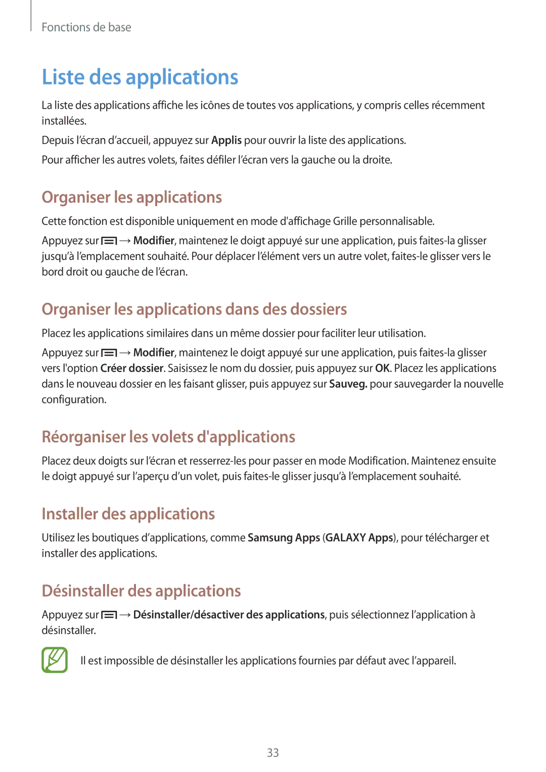 Samsung SM-G7105ZBAFTM, SM-G7105ZWABOG manual Liste des applications, Organiser les applications dans des dossiers 