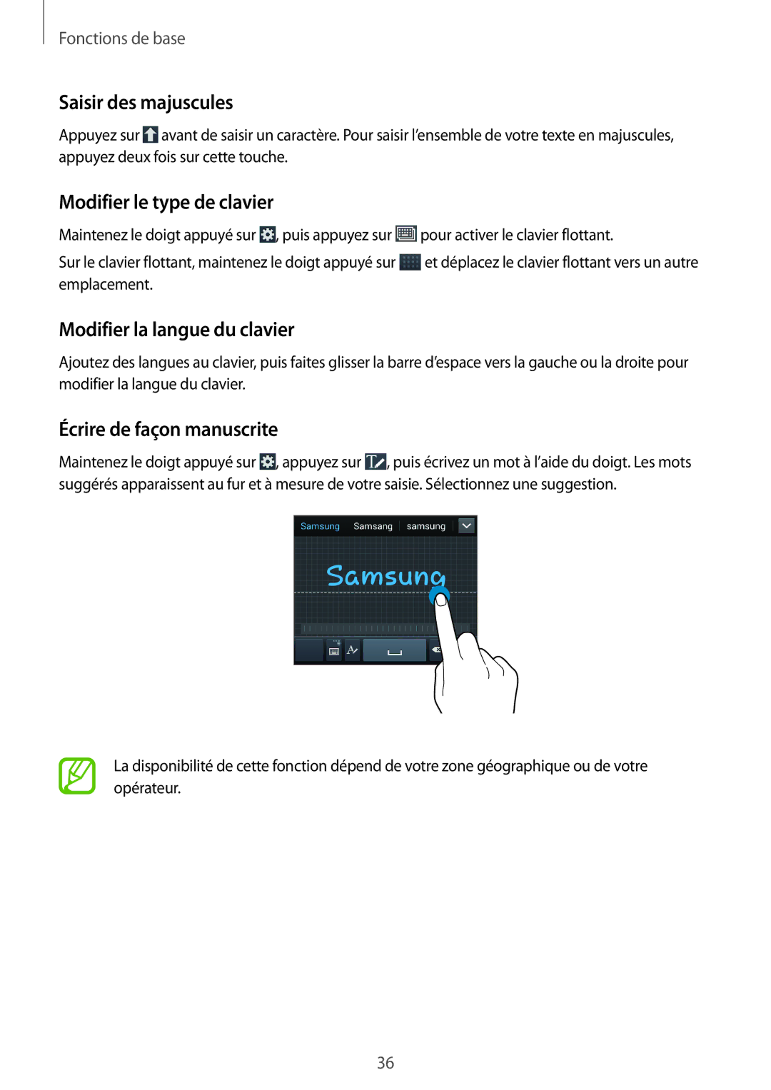 Samsung SM-G7105ZKAXEF, SM-G7105ZWABOG Saisir des majuscules, Modifier le type de clavier, Modifier la langue du clavier 